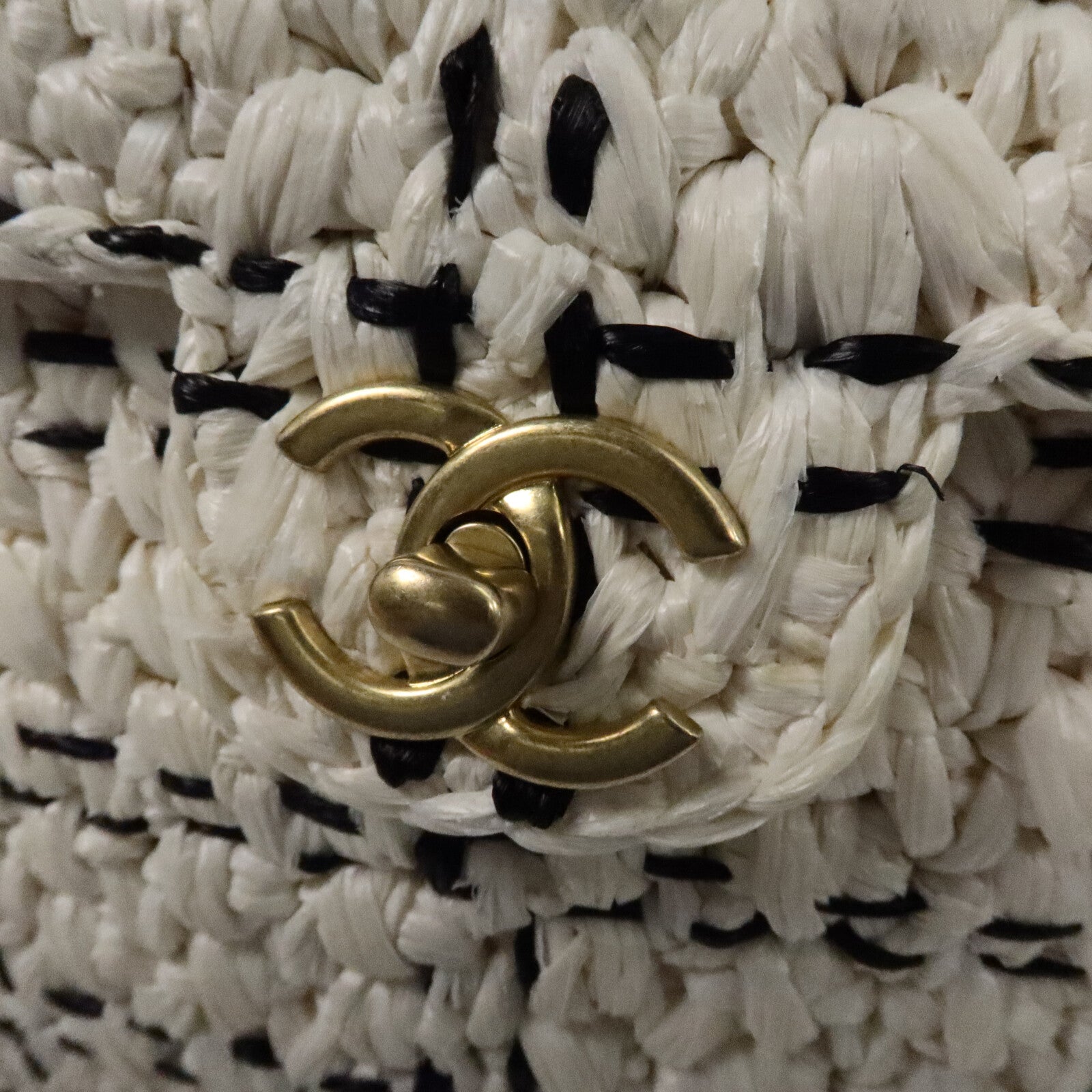 CHANEL 藤料Raffia Effect Tweed Shppping Bag鏈帶手挽袋