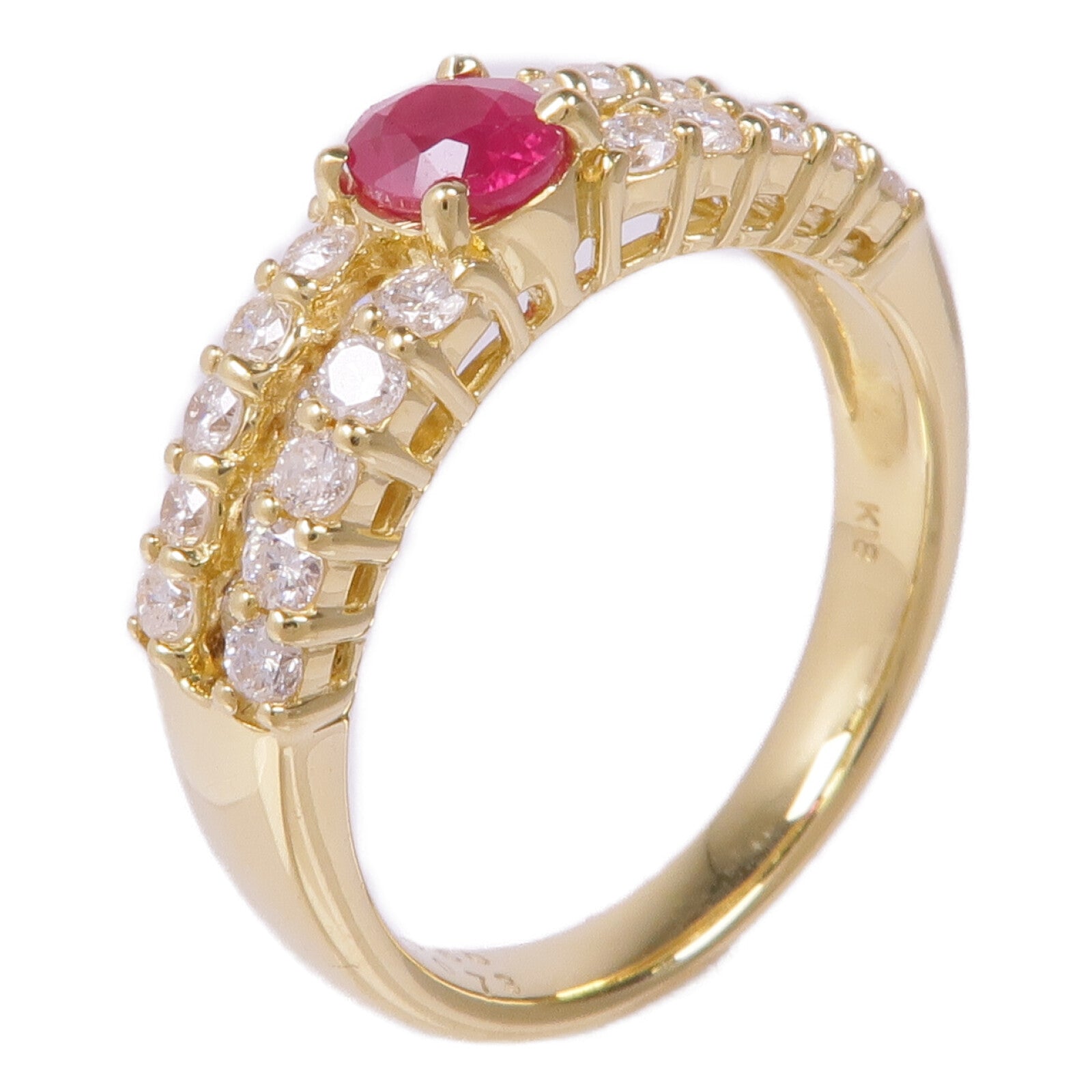 JEWELRY 【激減優惠】18K黃金Ruby Diamond Ring紅寶石/鑽石戒指US#6.5