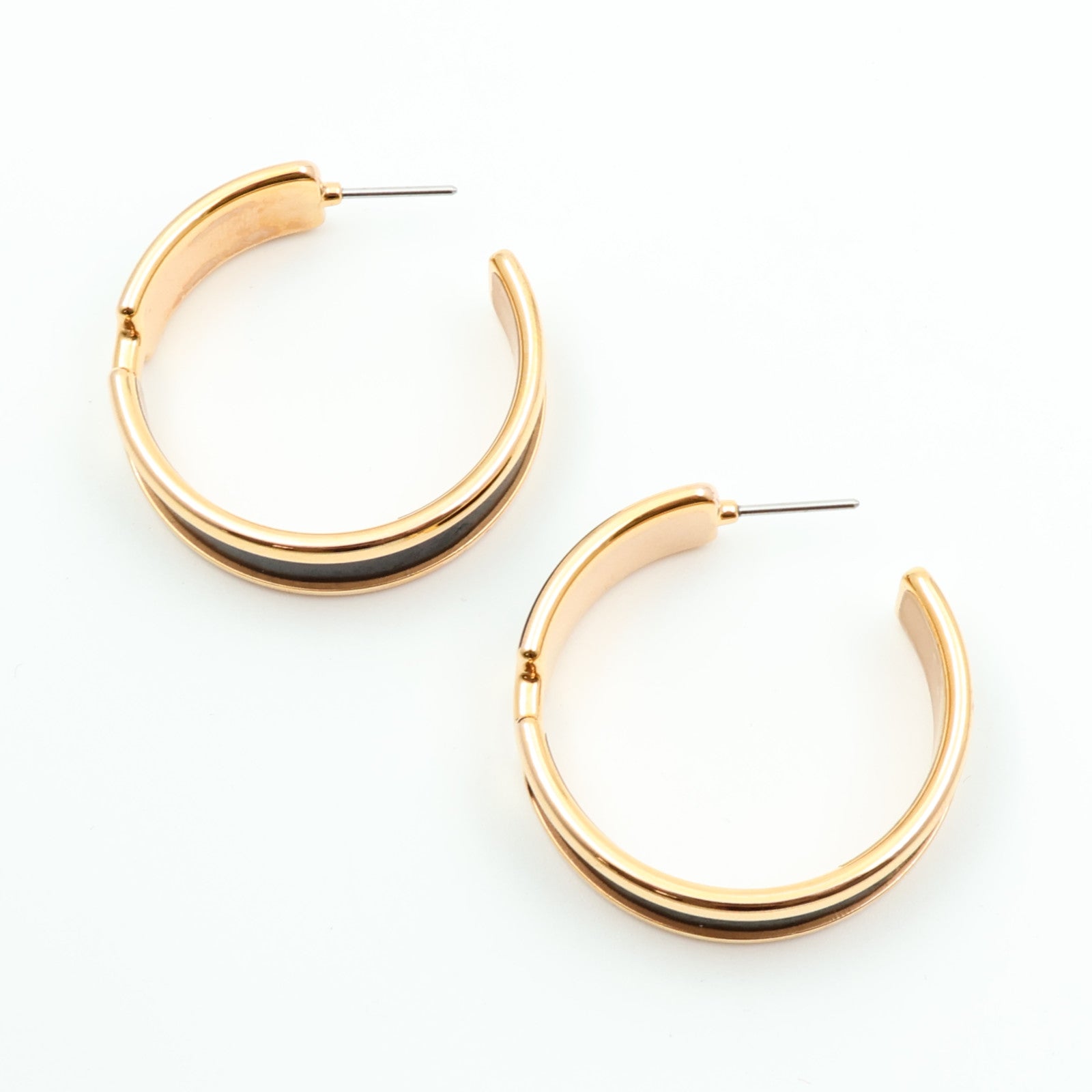 HERMES 金屬/Box Calf皮革Olympe Earrings耳環Noir