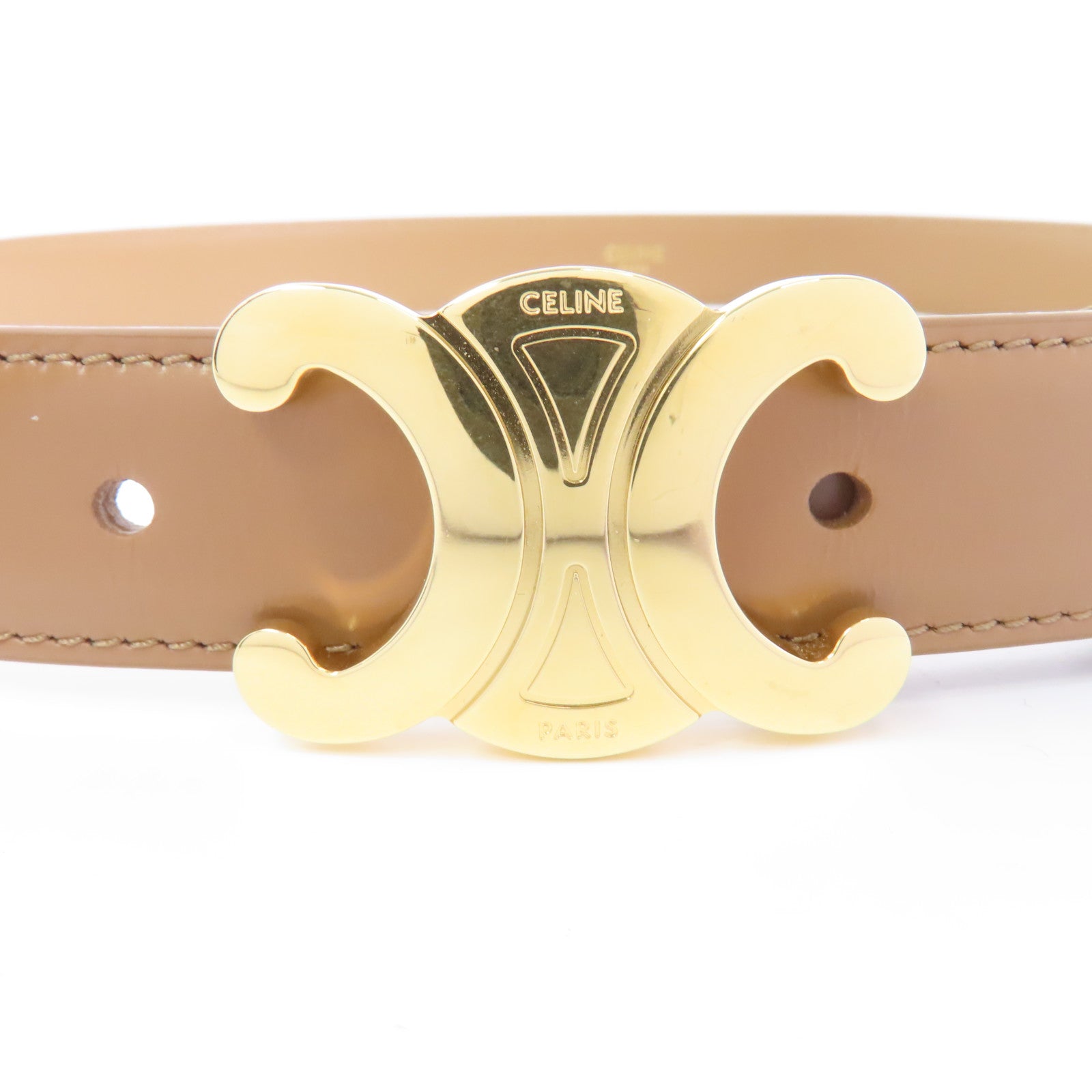 CELINE 牛皮皮革Belt金扣皮帶啡色