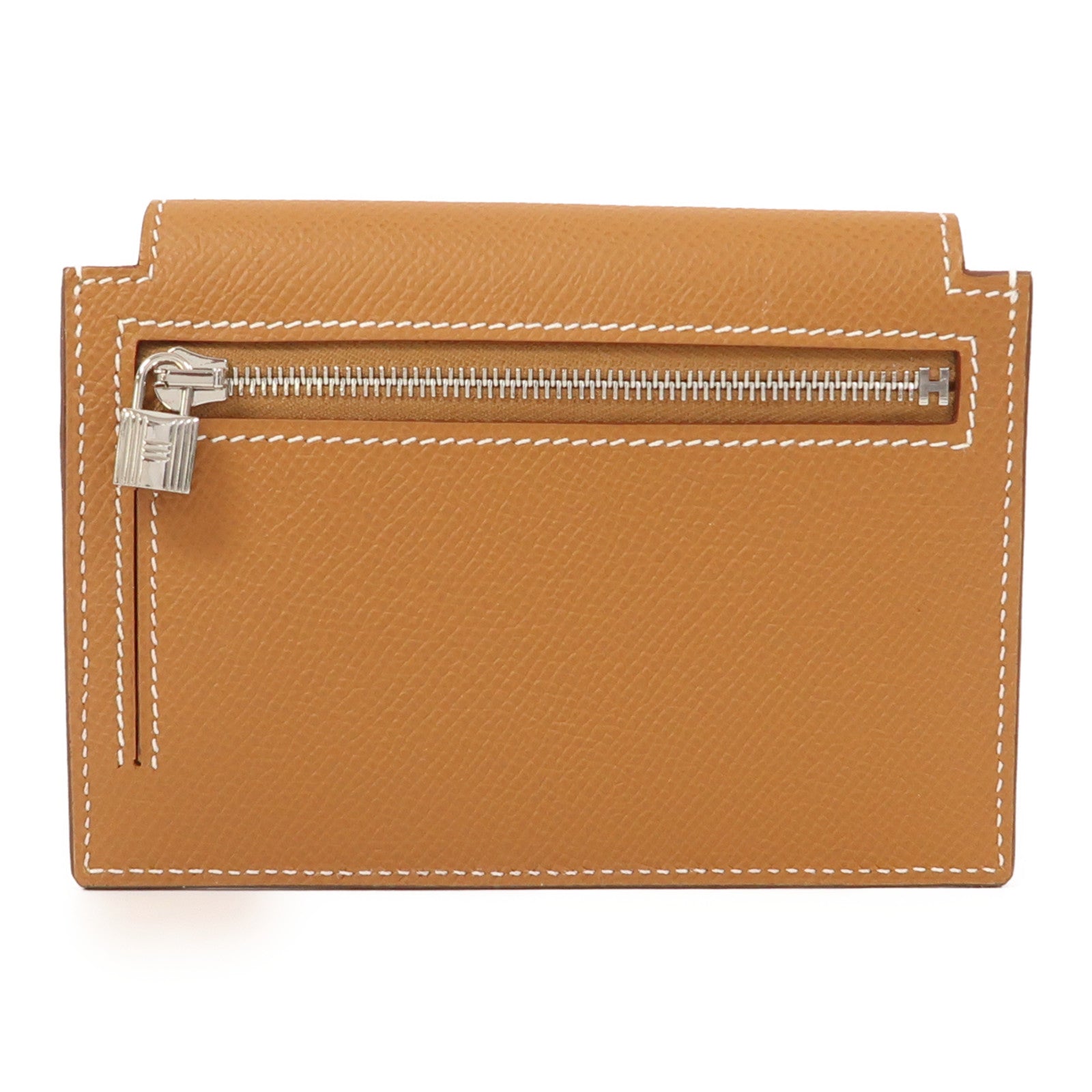 HERMES Epsom皮革Kelly Pocket Compact Wallet銀扣錢包經典駝色