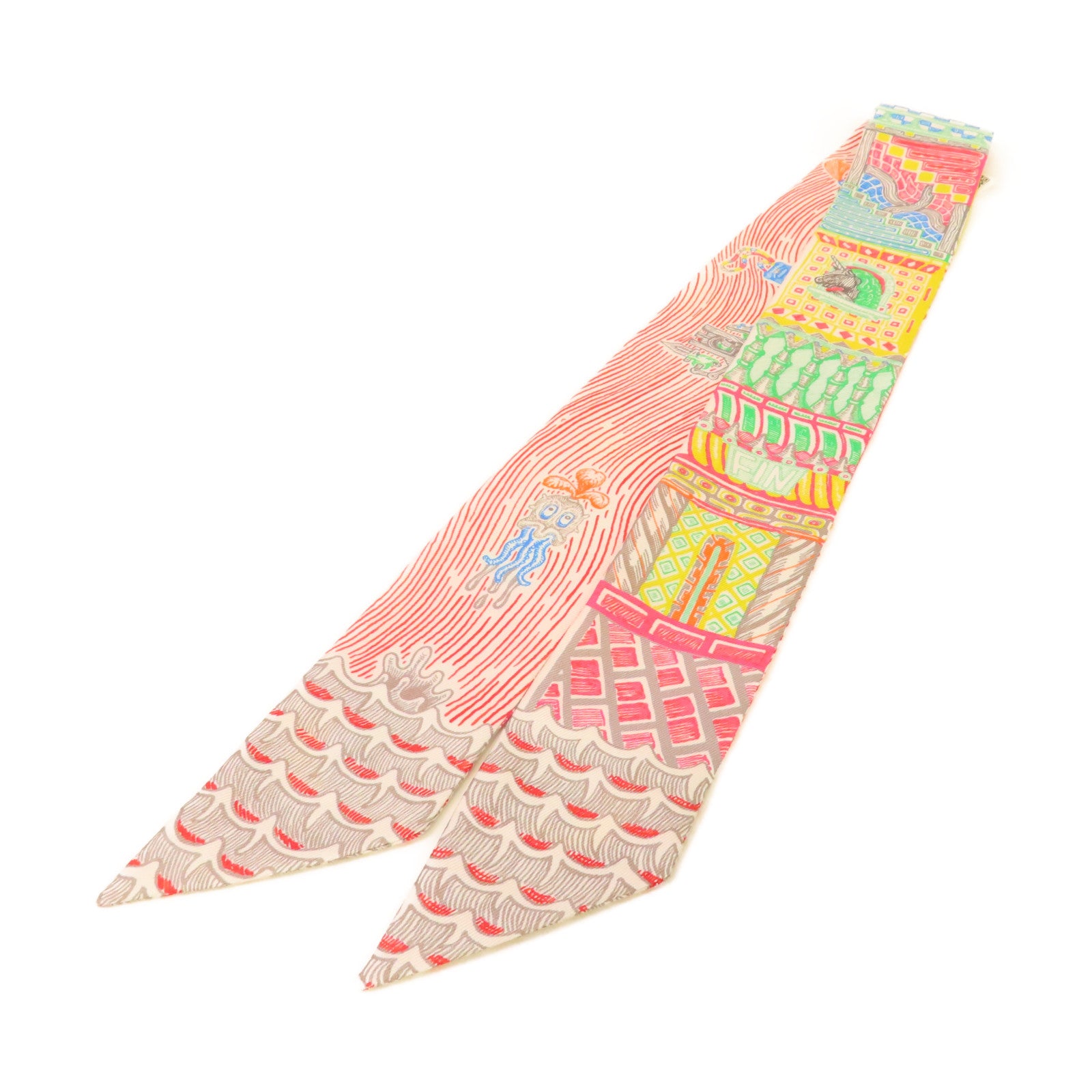 HERMES 【激減優惠】絲質Twilly絲巾紅色/粉紅色/彩色
