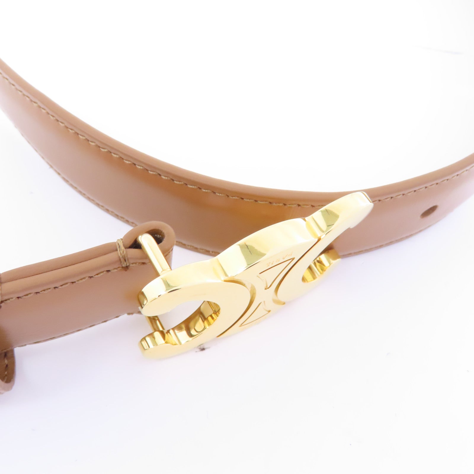 CELINE 牛皮皮革Belt金扣皮帶啡色