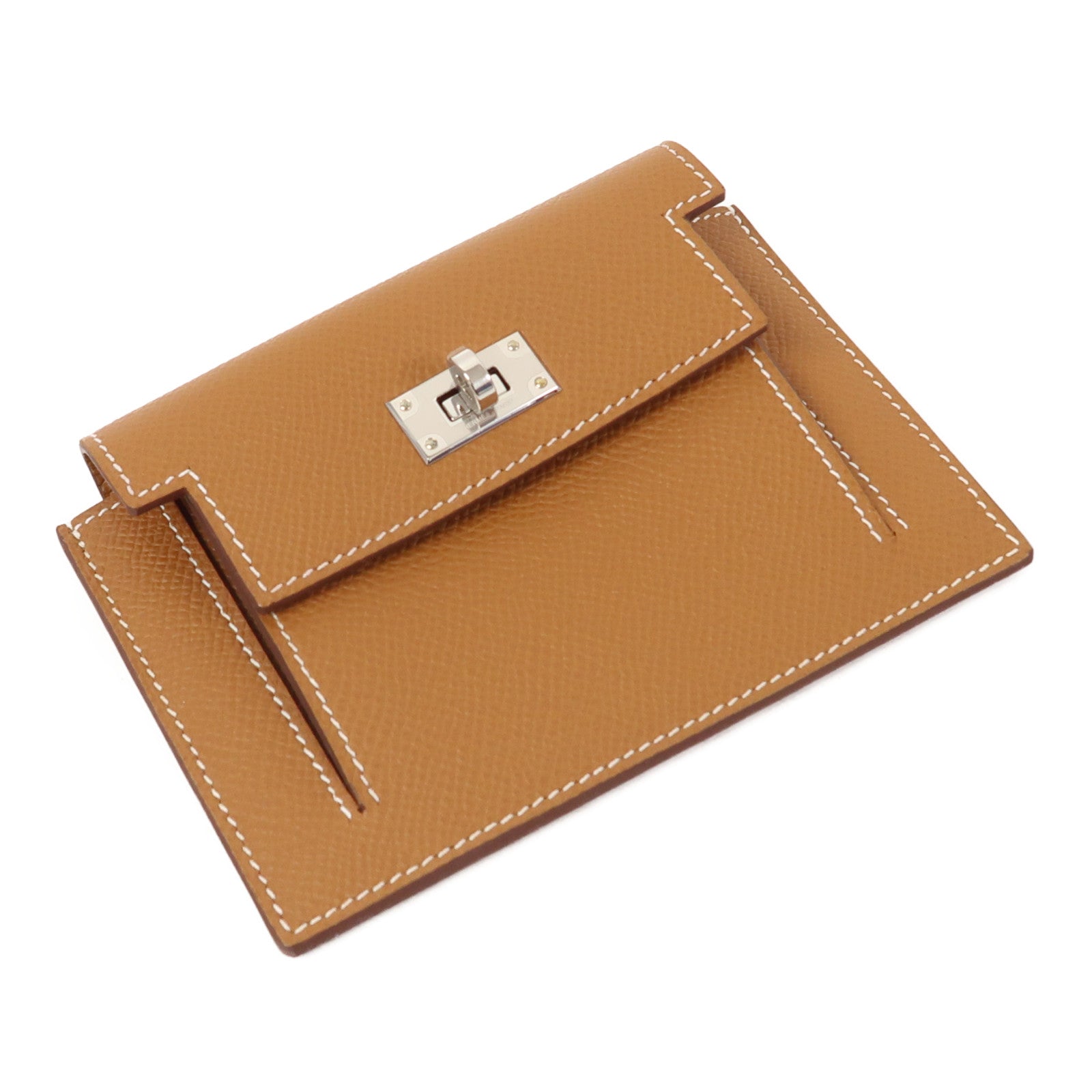 HERMES Epsom皮革Kelly Pocket Compact Wallet銀扣錢包經典駝色