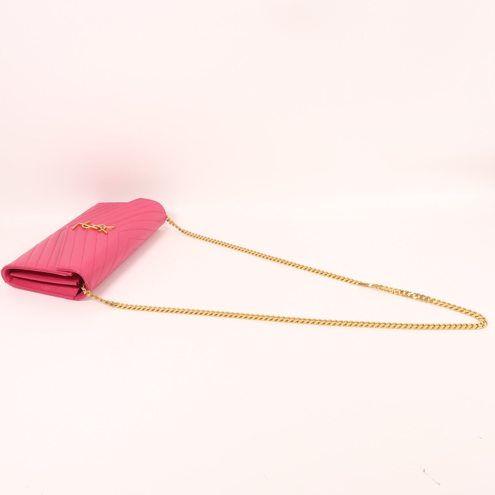 SAINT LAURENT 牛皮皮革Shoulder Bag金扣鏈帶肩背袋粉紅色