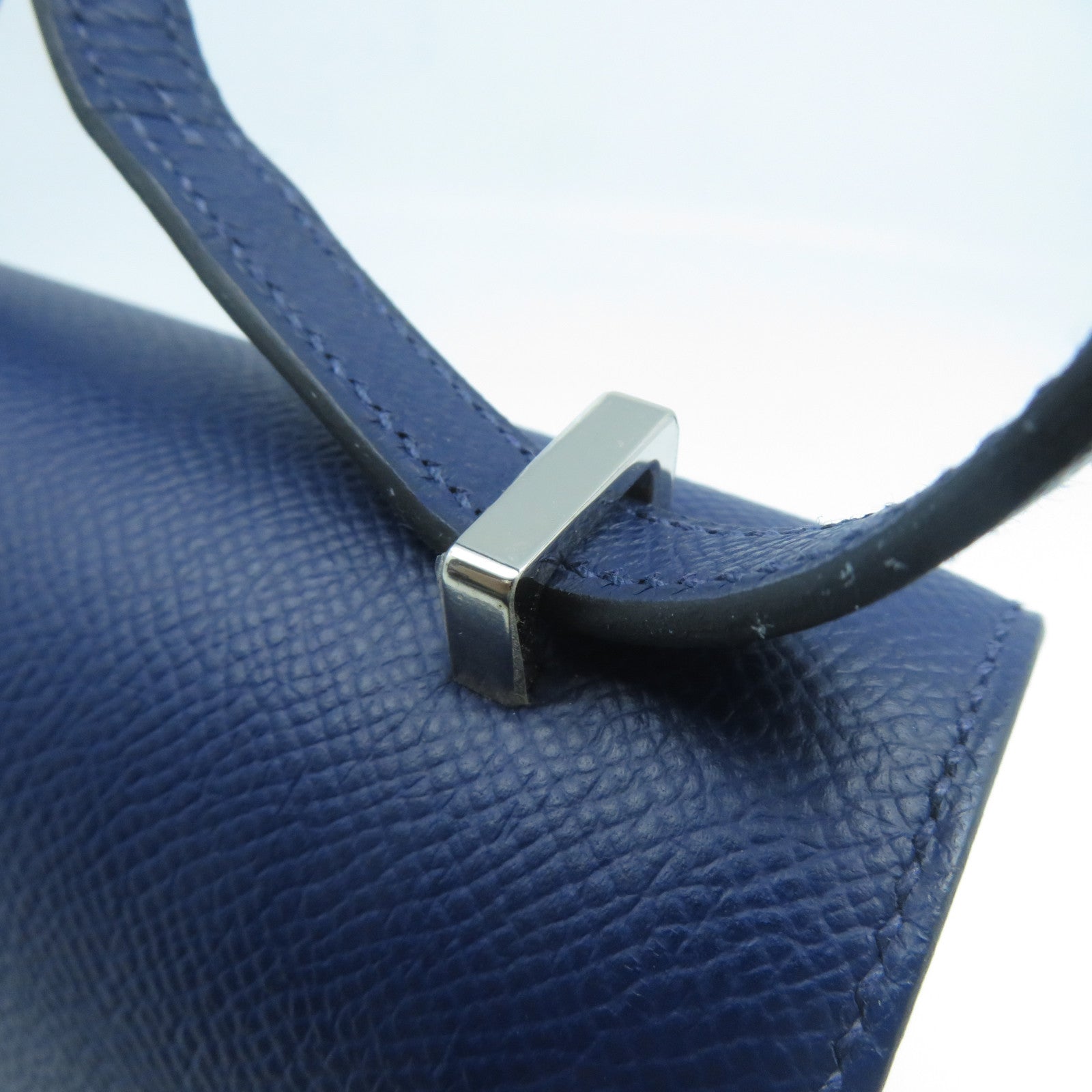 HERMES Epsom皮革Constance Elan銀扣肩背袋Bleu Saphir寶石藍色