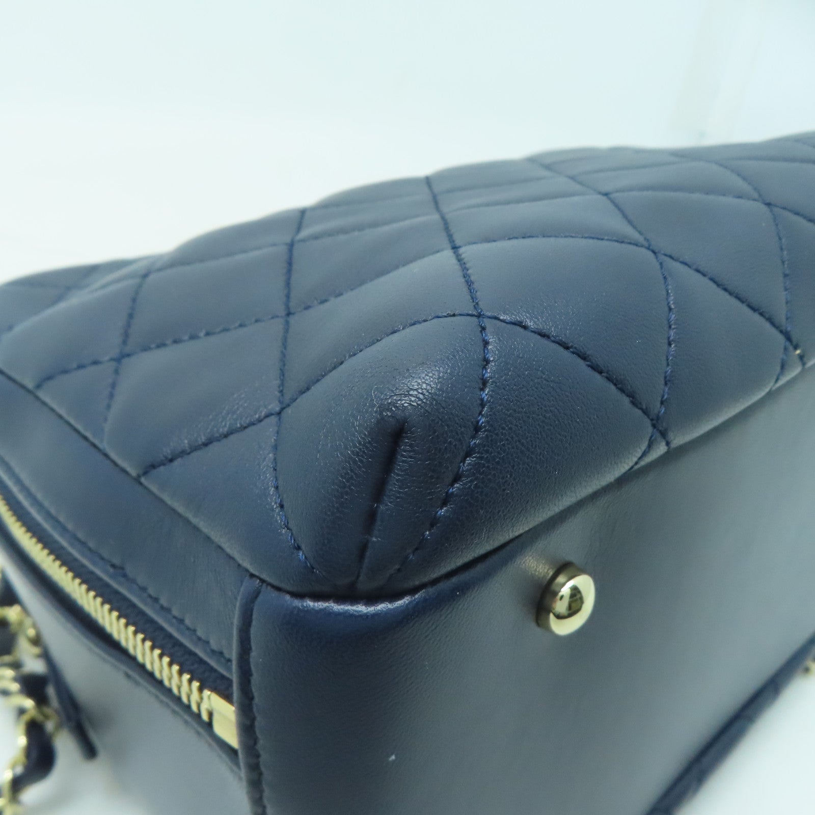 CHANEL 【激減優惠】菱格羊皮皮革Shoulder Bag金扣手挽肩背兩用袋藍色