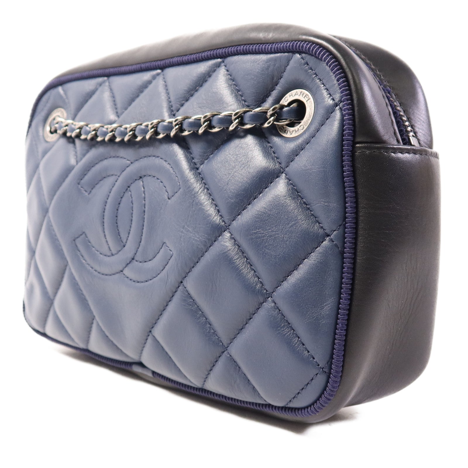 CHANEL 牛皮皮革Chain Shoulder Bag銀扣鏈帶肩背袋