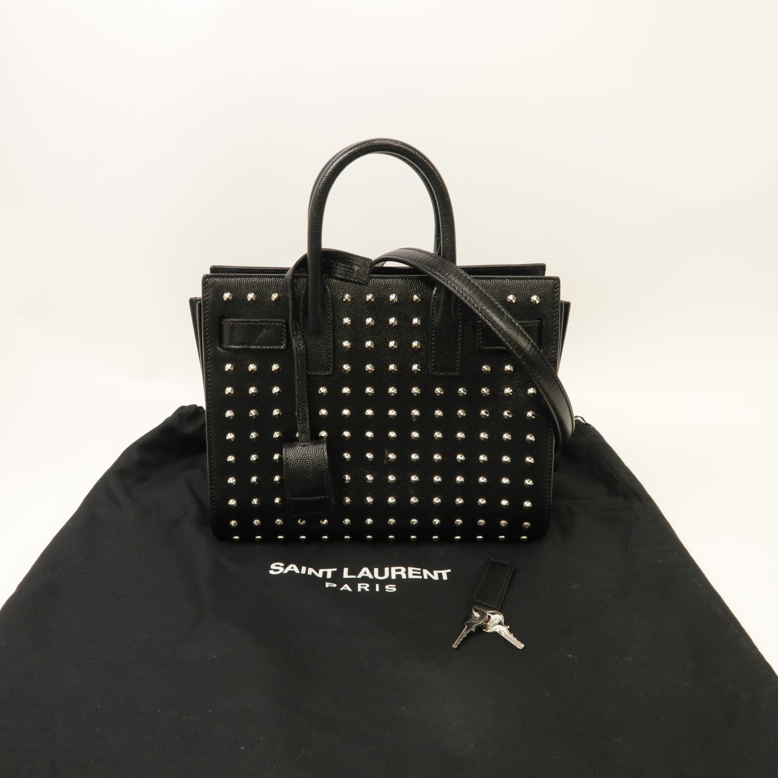 SAINT LAURENT 【激減優惠】牛皮皮革Nano Studded Sac de Jour銀扣手挽肩背兩用袋黑色