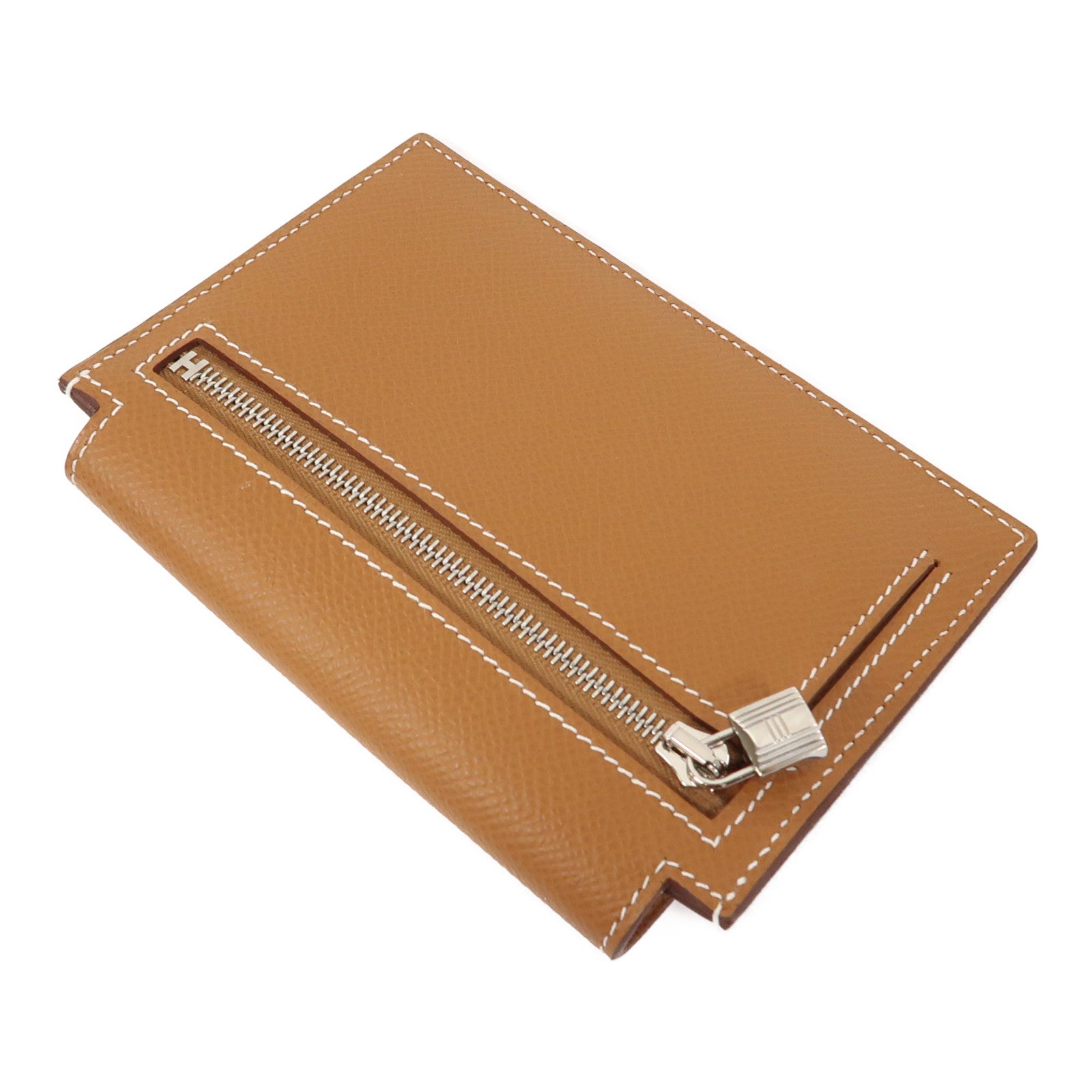 HERMES Epsom皮革Kelly Pocket Compact Wallet銀扣錢包經典駝色