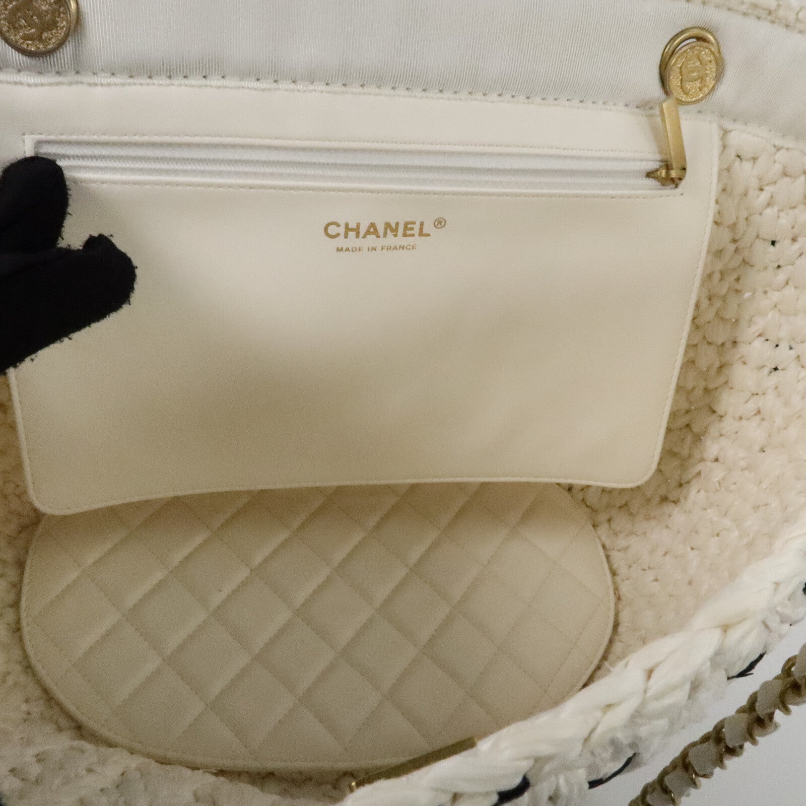 CHANEL 藤料Raffia Effect Tweed Shppping Bag鏈帶手挽袋