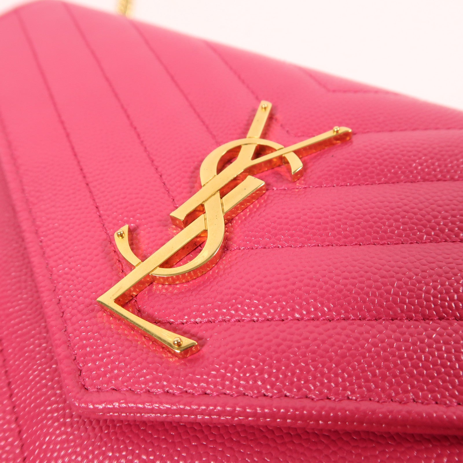 SAINT LAURENT 牛皮皮革Shoulder Bag金扣鏈帶肩背袋粉紅色