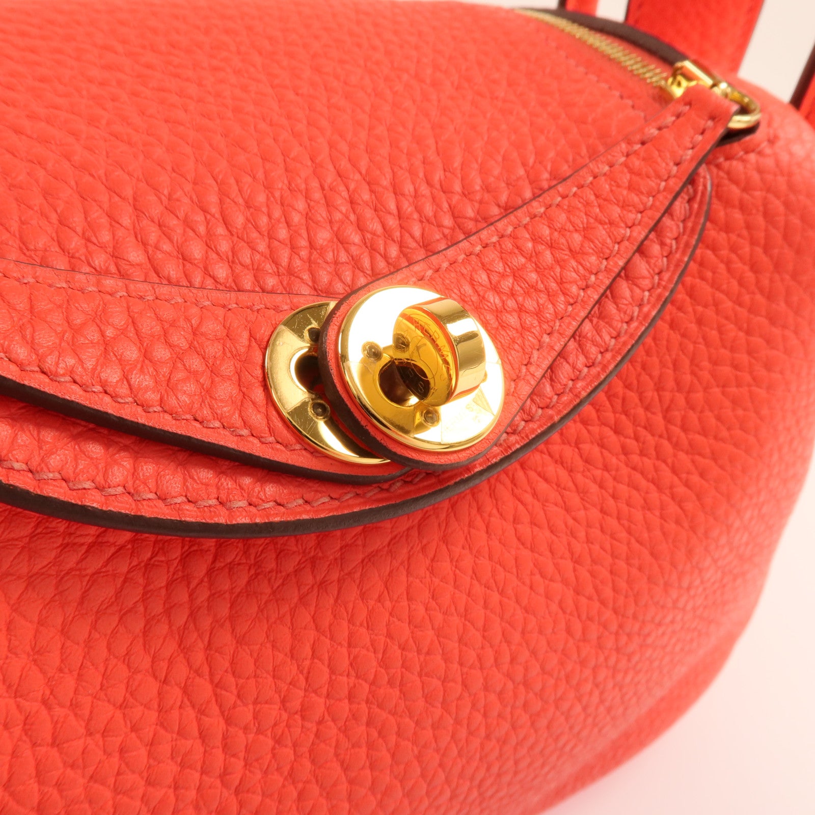 HERMES Clemence皮革Mini Lindy金扣手挽肩背兩用袋Rose Tomate