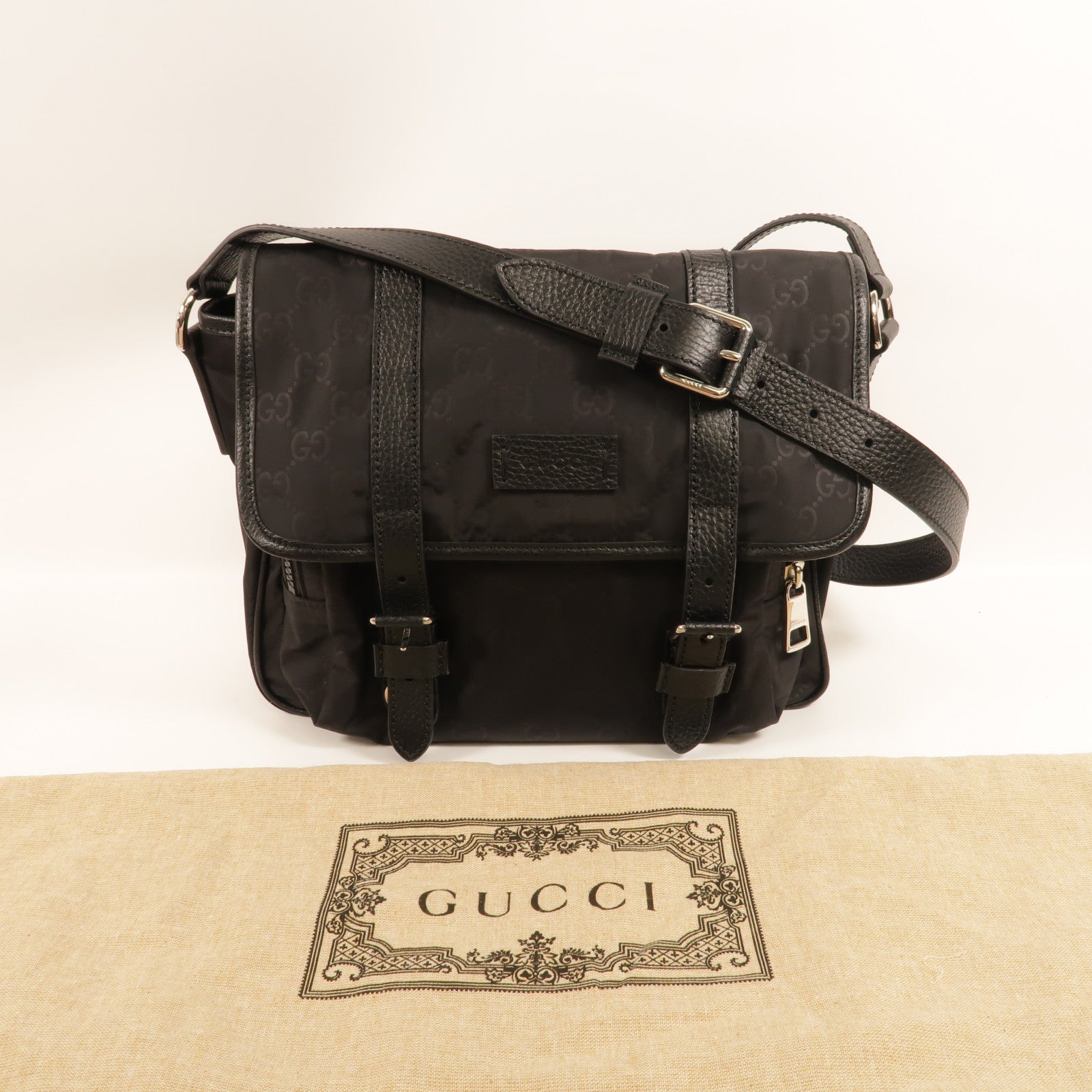 GUCCI 尼龍/牛皮皮革GG Nylon Messenger Bag肩背袋