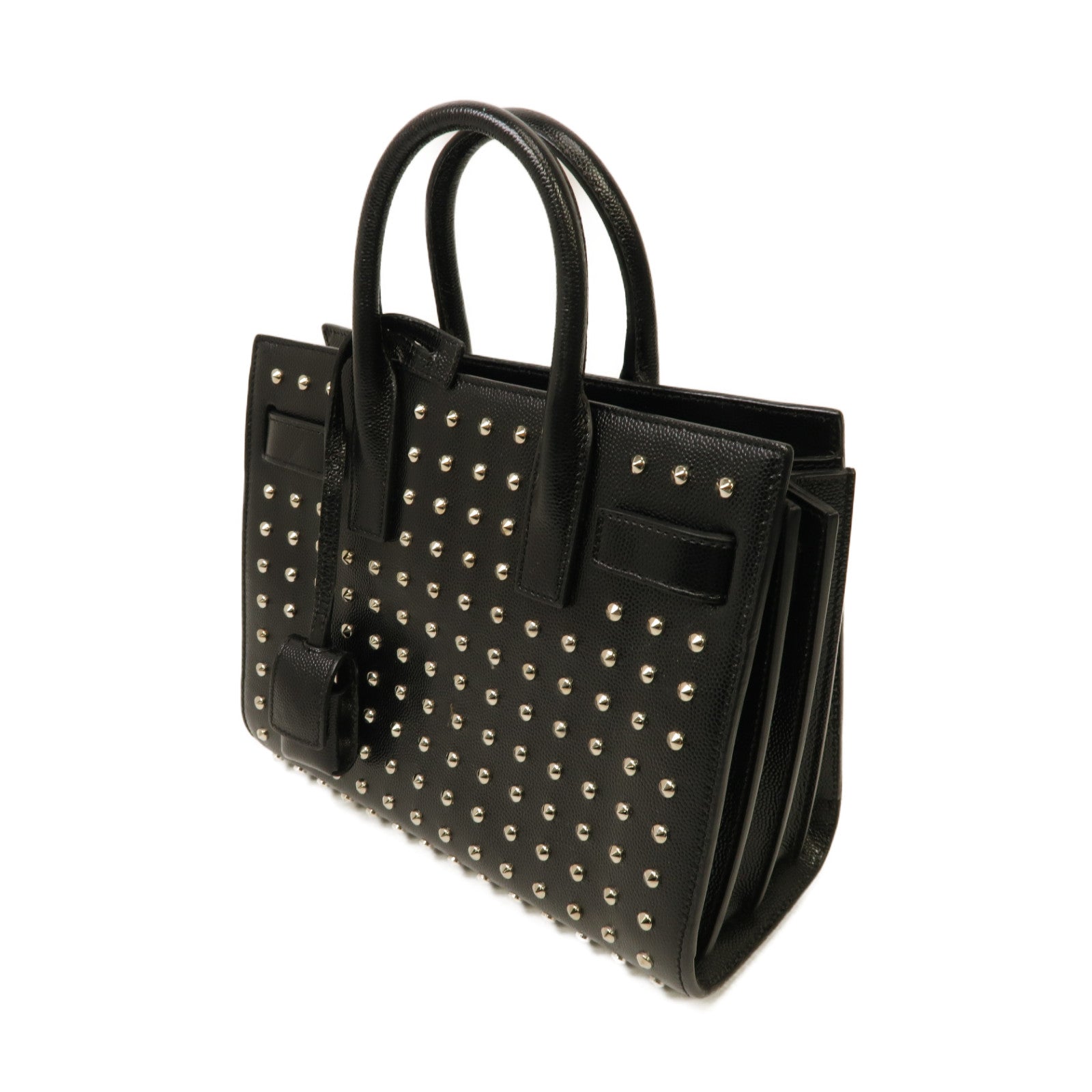 SAINT LAURENT 【激減優惠】牛皮皮革Nano Studded Sac de Jour銀扣手挽肩背兩用袋黑色