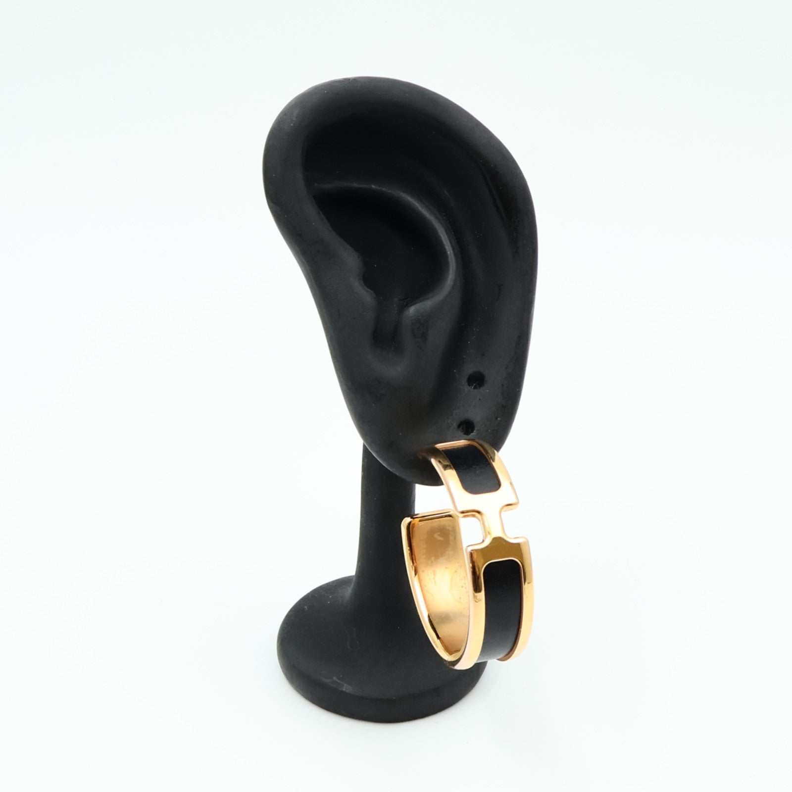 HERMES 金屬/Box Calf皮革Olympe Earrings耳環Noir