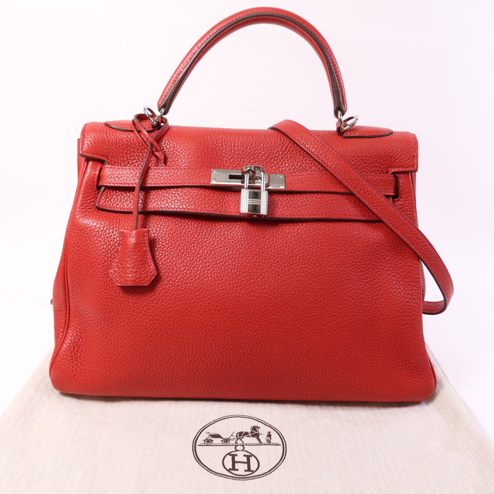HERMES Clemence皮革Kelly 32銀扣手挽肩背兩用袋