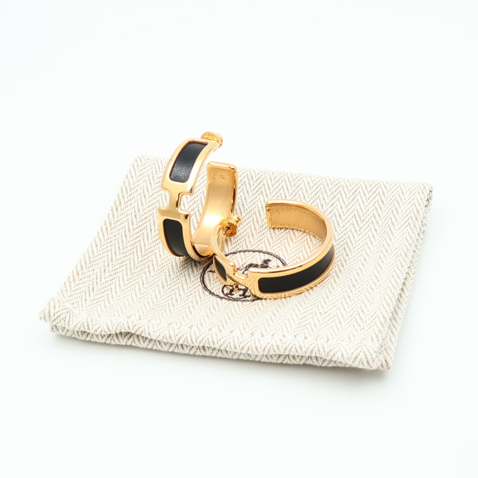 HERMES 金屬/Box Calf皮革Olympe Earrings耳環Noir
