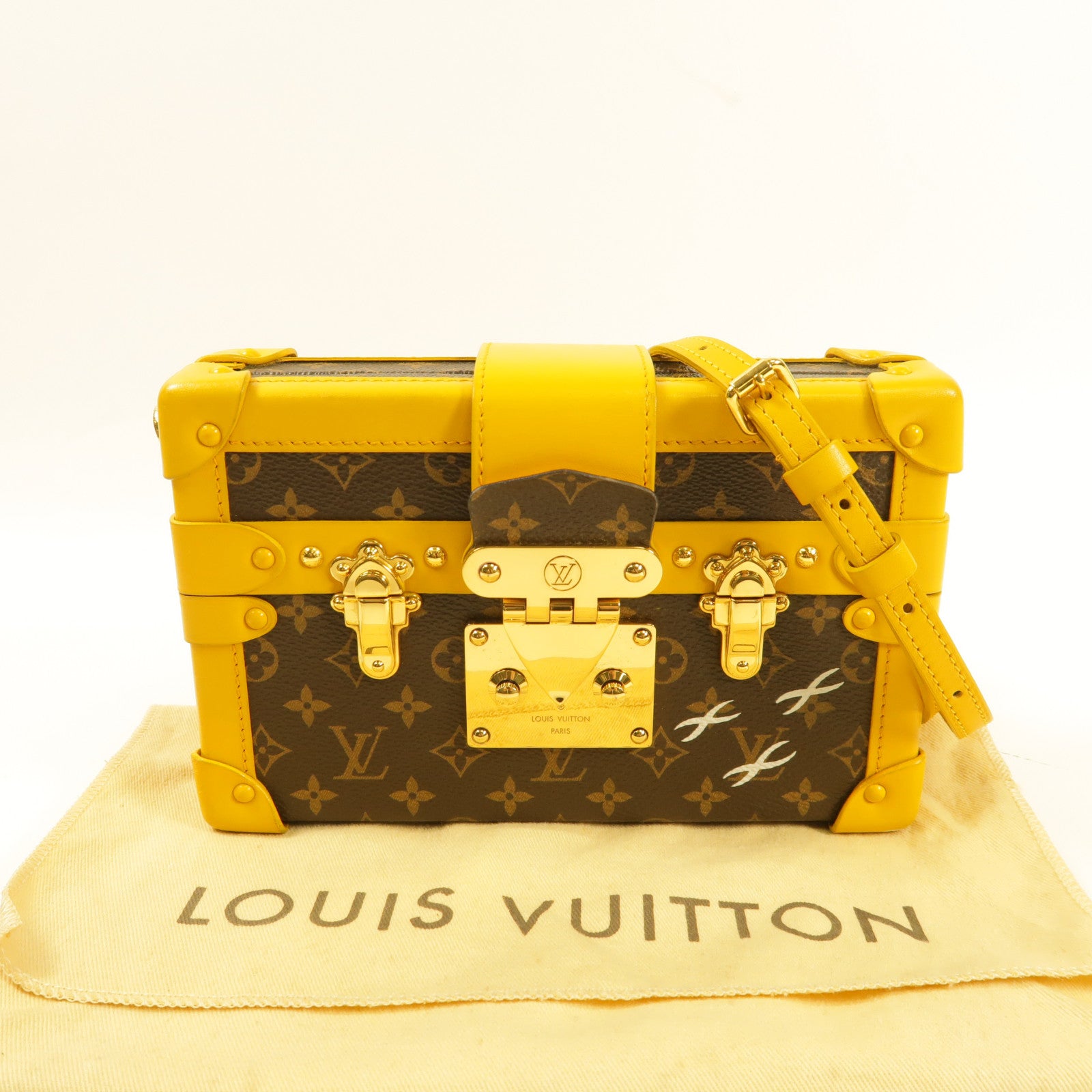 LOUIS VUITTON Monogram Petite Malle金扣肩背袋啡色/黃色