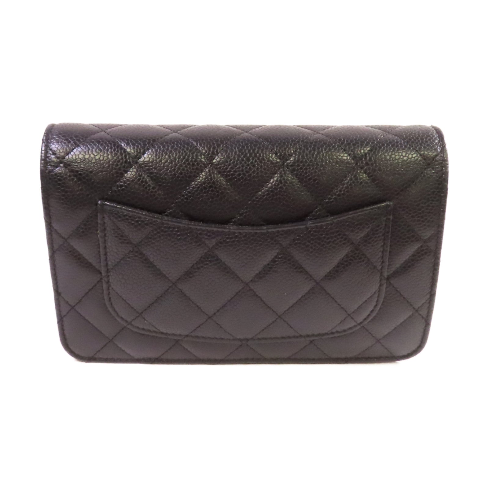 CHANEL 菱格Caviar皮革WOC Wallet On Chain Shoulder Bag金扣鏈帶肩背袋黑色