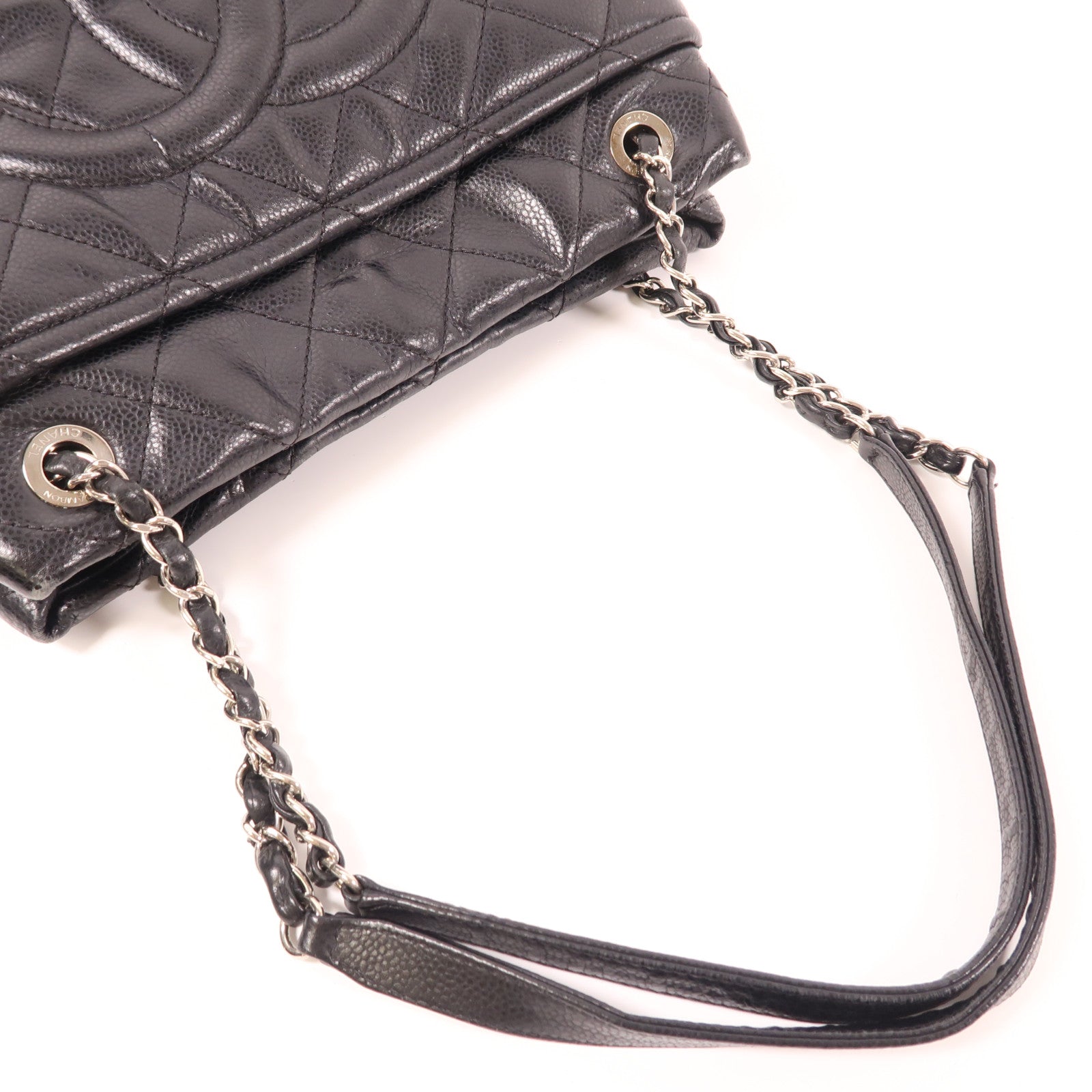 CHANEL 牛皮皮革Shoulder Bag銀扣鏈帶肩背袋