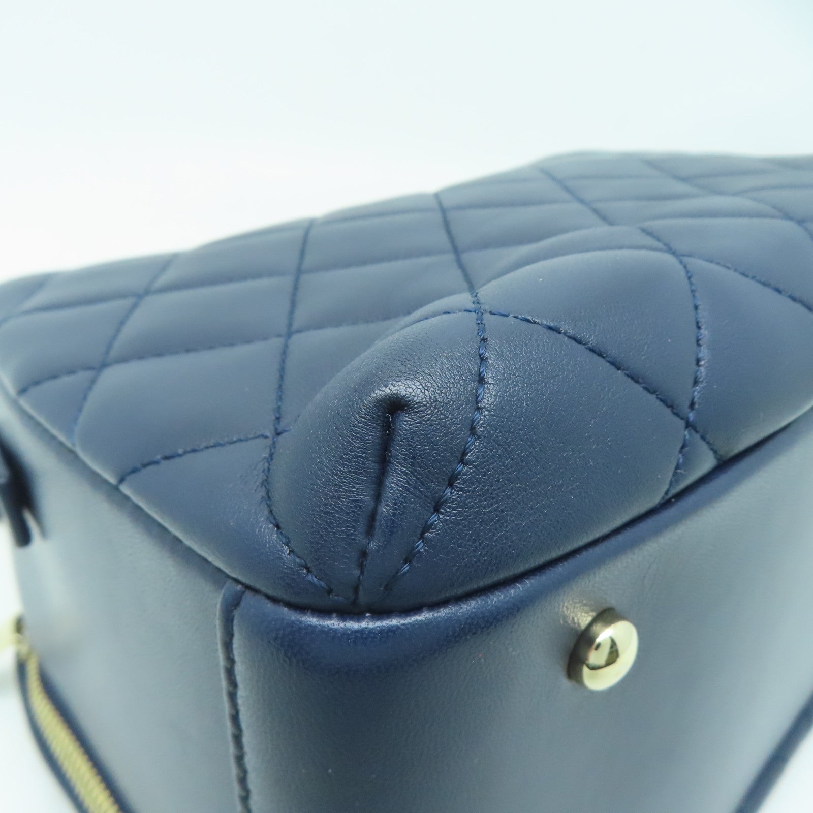 CHANEL 【激減優惠】菱格羊皮皮革Shoulder Bag金扣手挽肩背兩用袋藍色