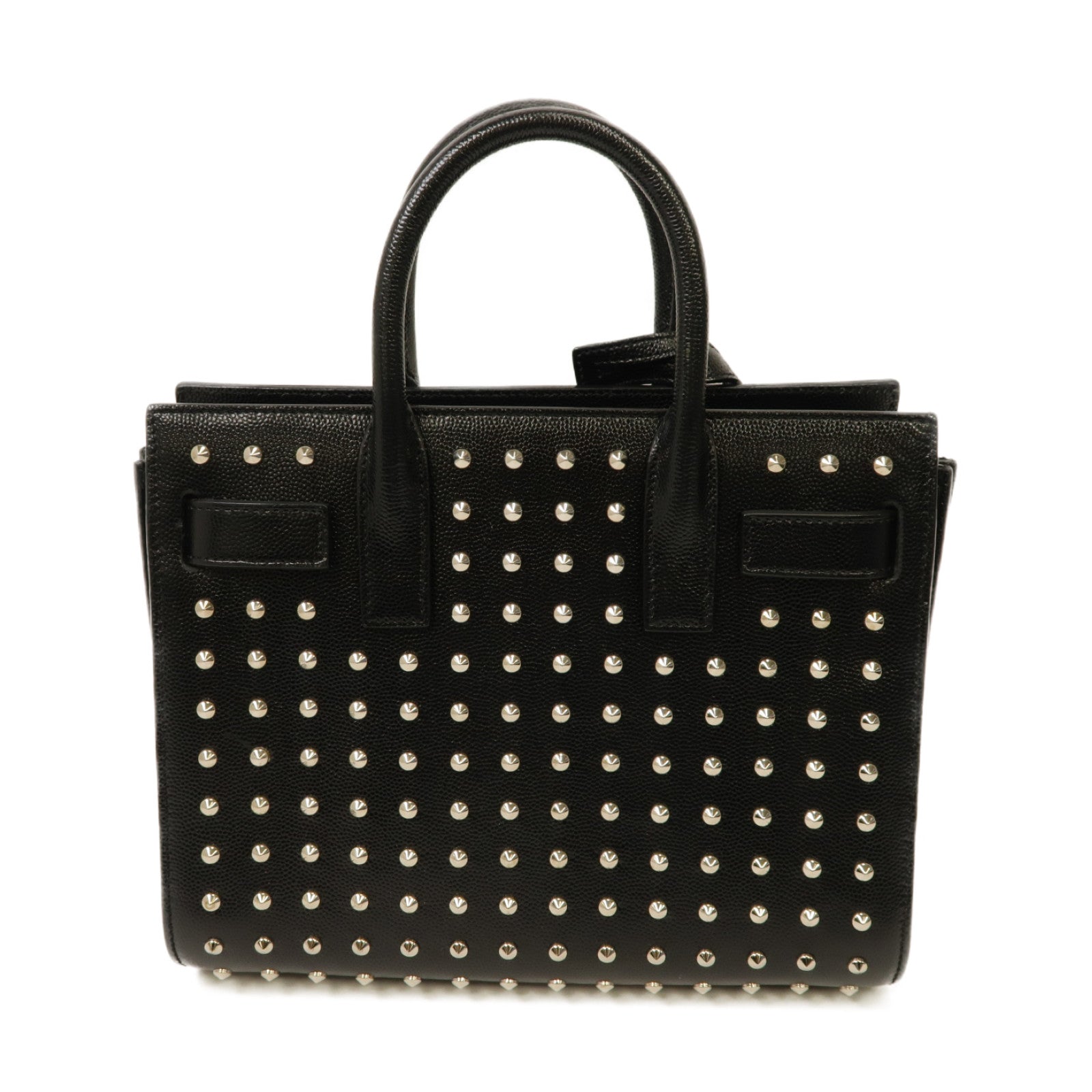 SAINT LAURENT 【激減優惠】牛皮皮革Nano Studded Sac de Jour銀扣手挽肩背兩用袋黑色