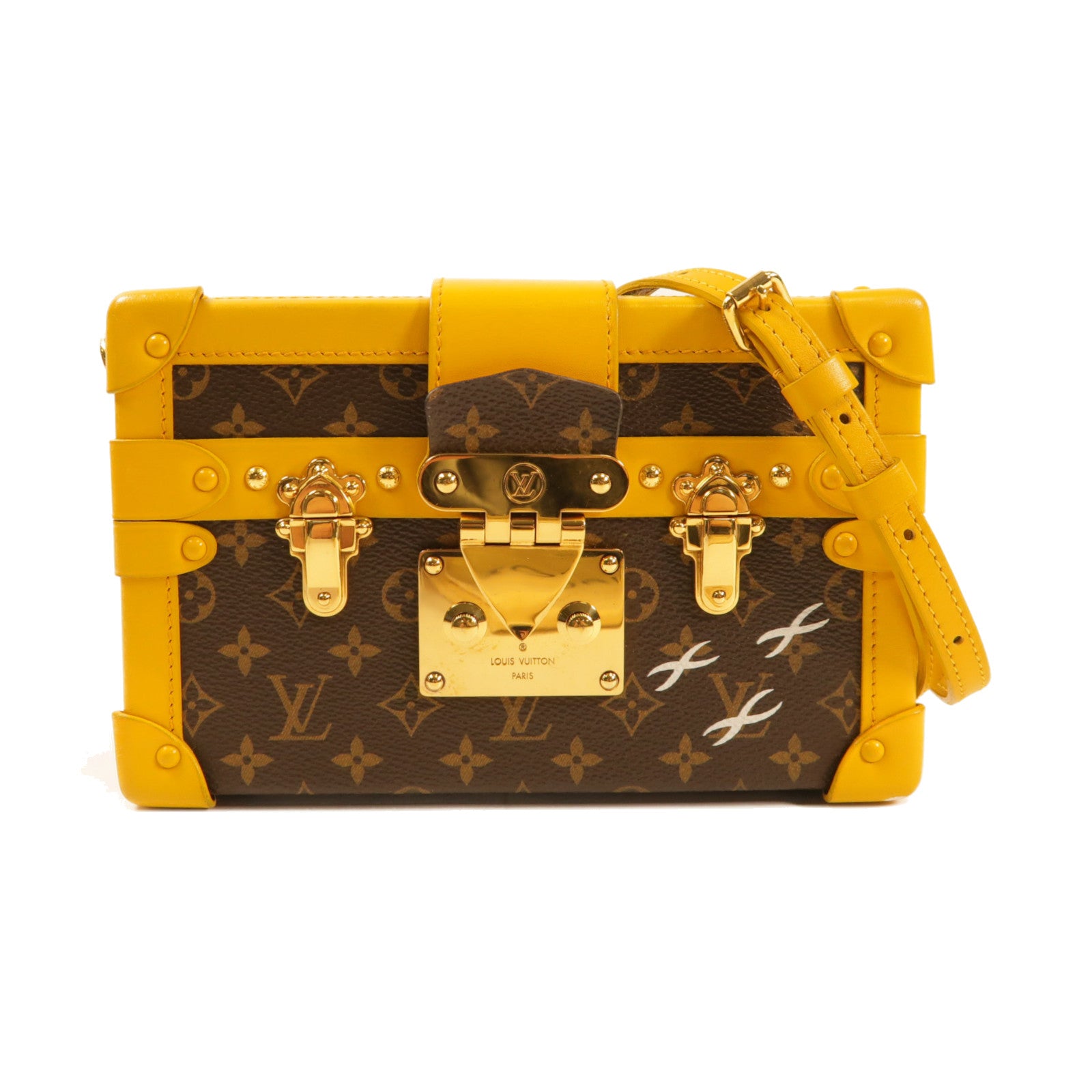 LOUIS VUITTON Monogram Petite Malle金扣肩背袋啡色/黃色
