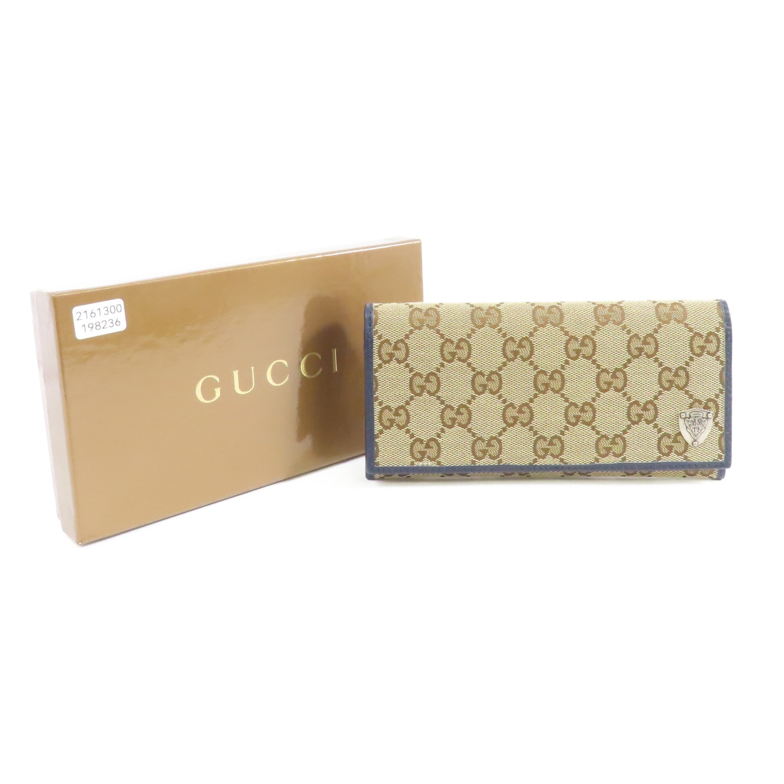 GUCCI 帆布Long Wallet銀扣長錢包棕色/藍色