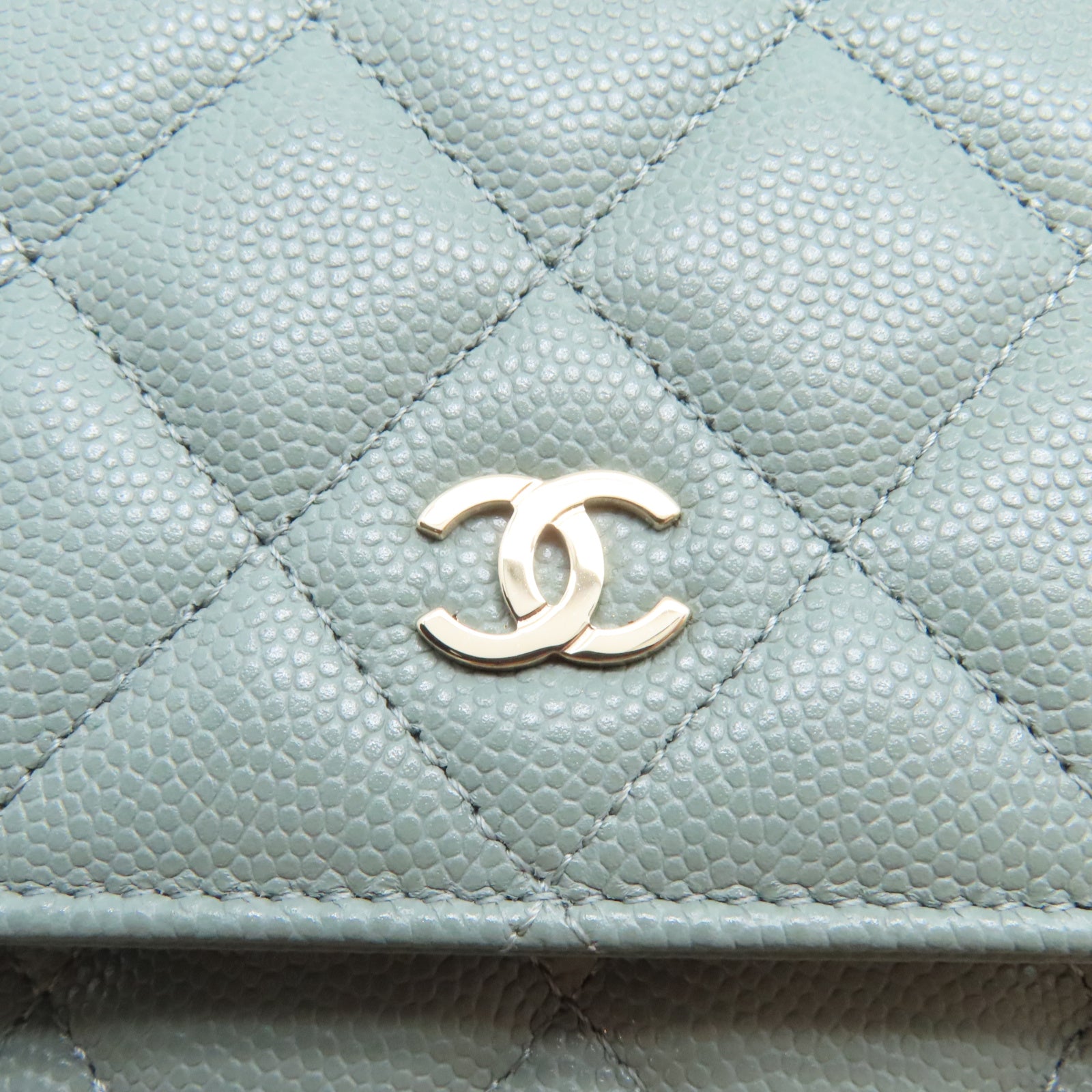 CHANEL 【激減優惠】菱格皮革WOC金扣鏈帶肩背袋綠色