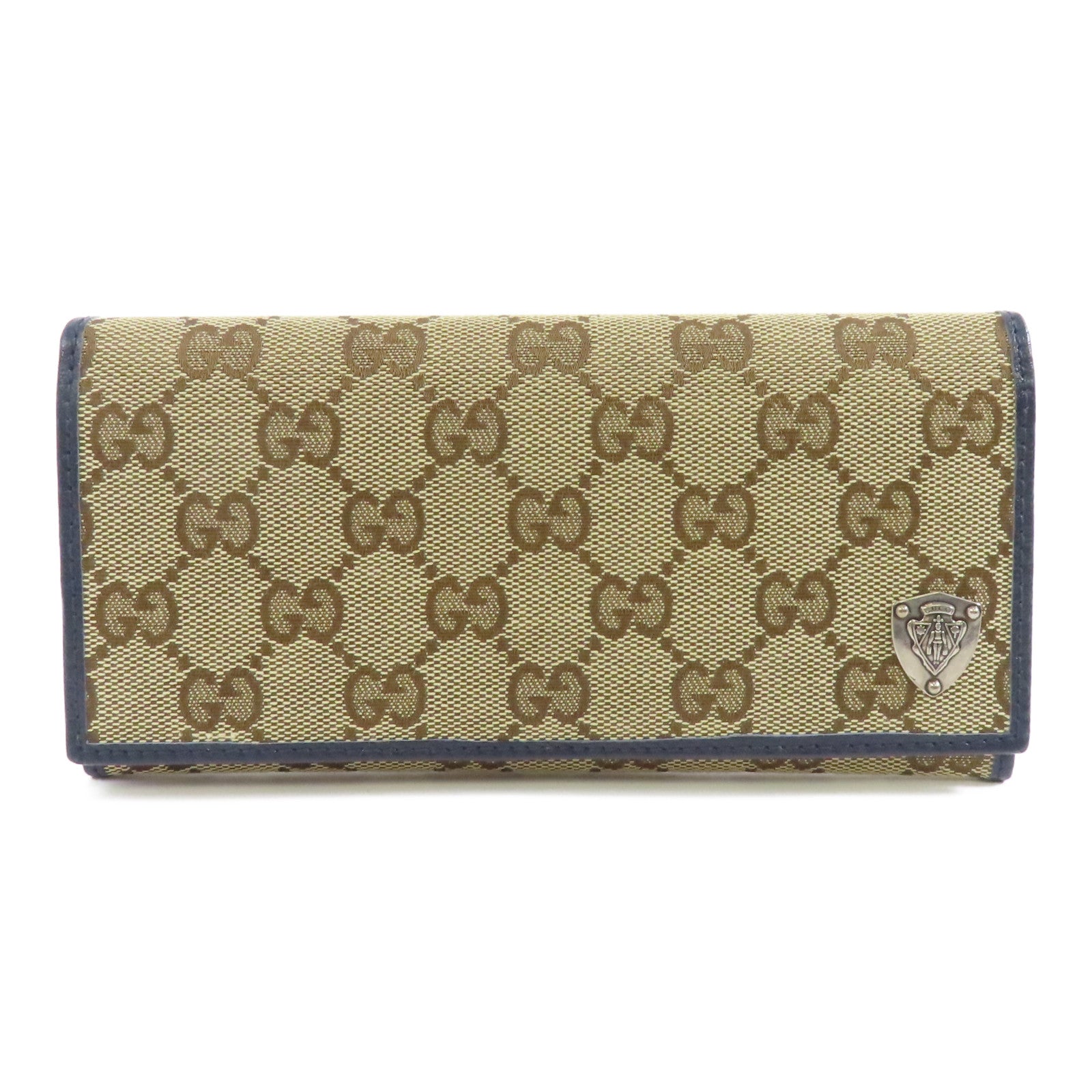 GUCCI 帆布Long Wallet銀扣長錢包棕色/藍色