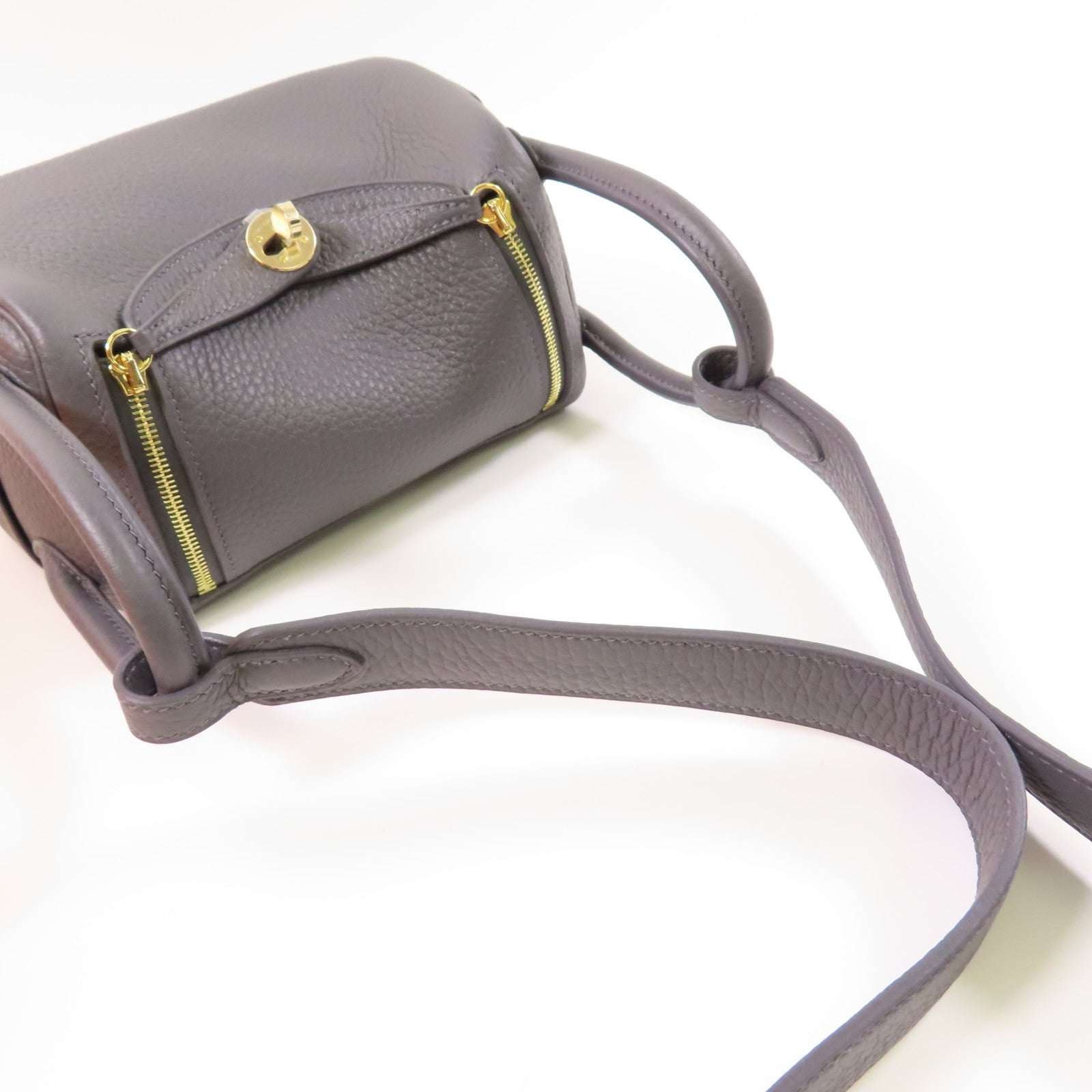 HERMES Clemence皮革Mini Lindy金扣手挽肩背兩用袋Ardoise