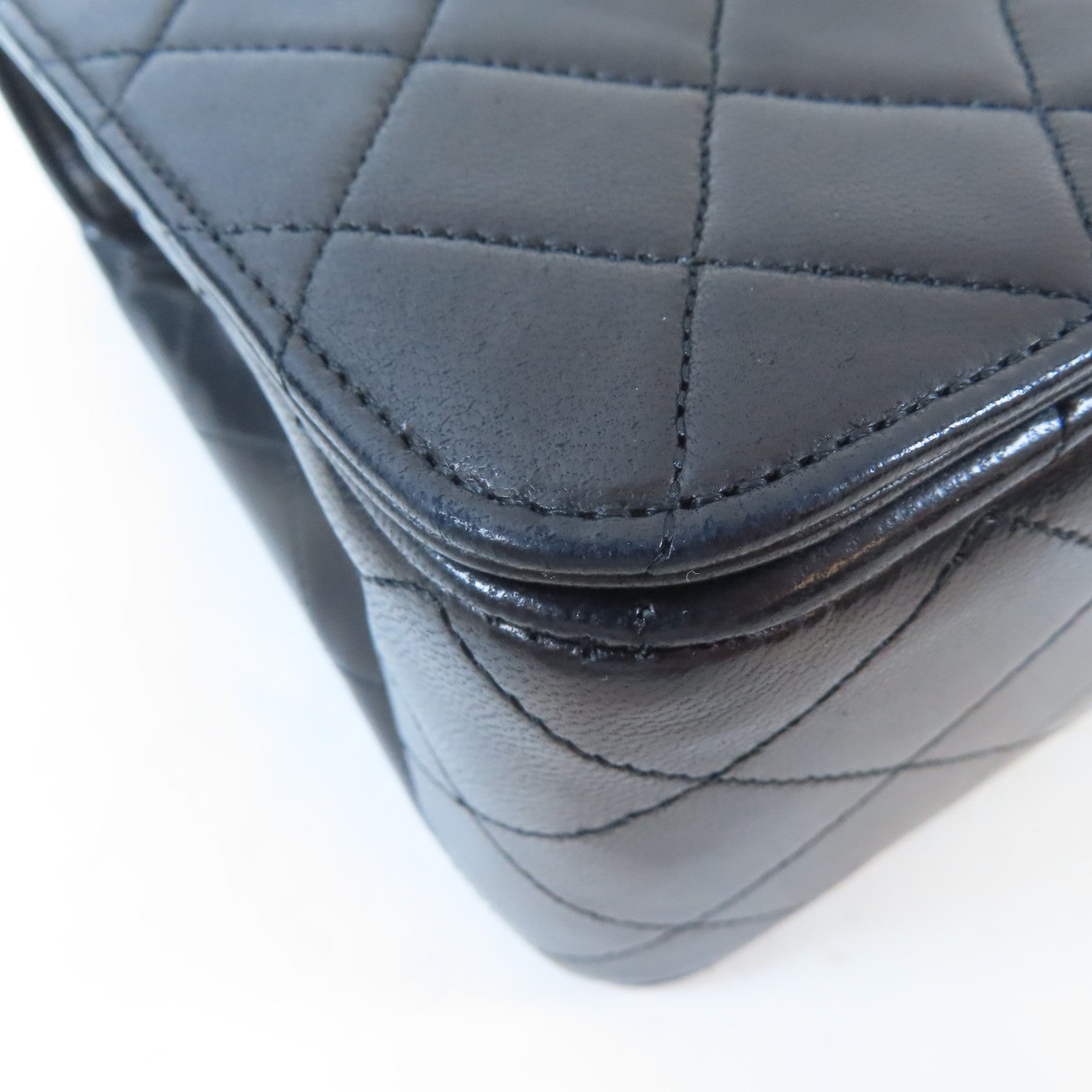 CHANEL 菱格牛皮皮革Chain Shoulder Bag金扣鏈帶肩背袋黑色