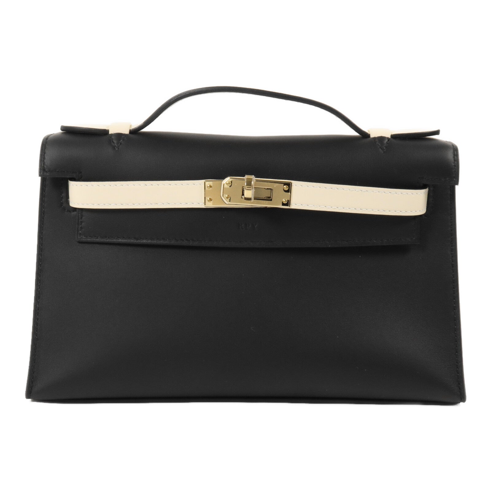HERMES Swift皮革Kelly Pochette SPO手挽袋Noir/Craie