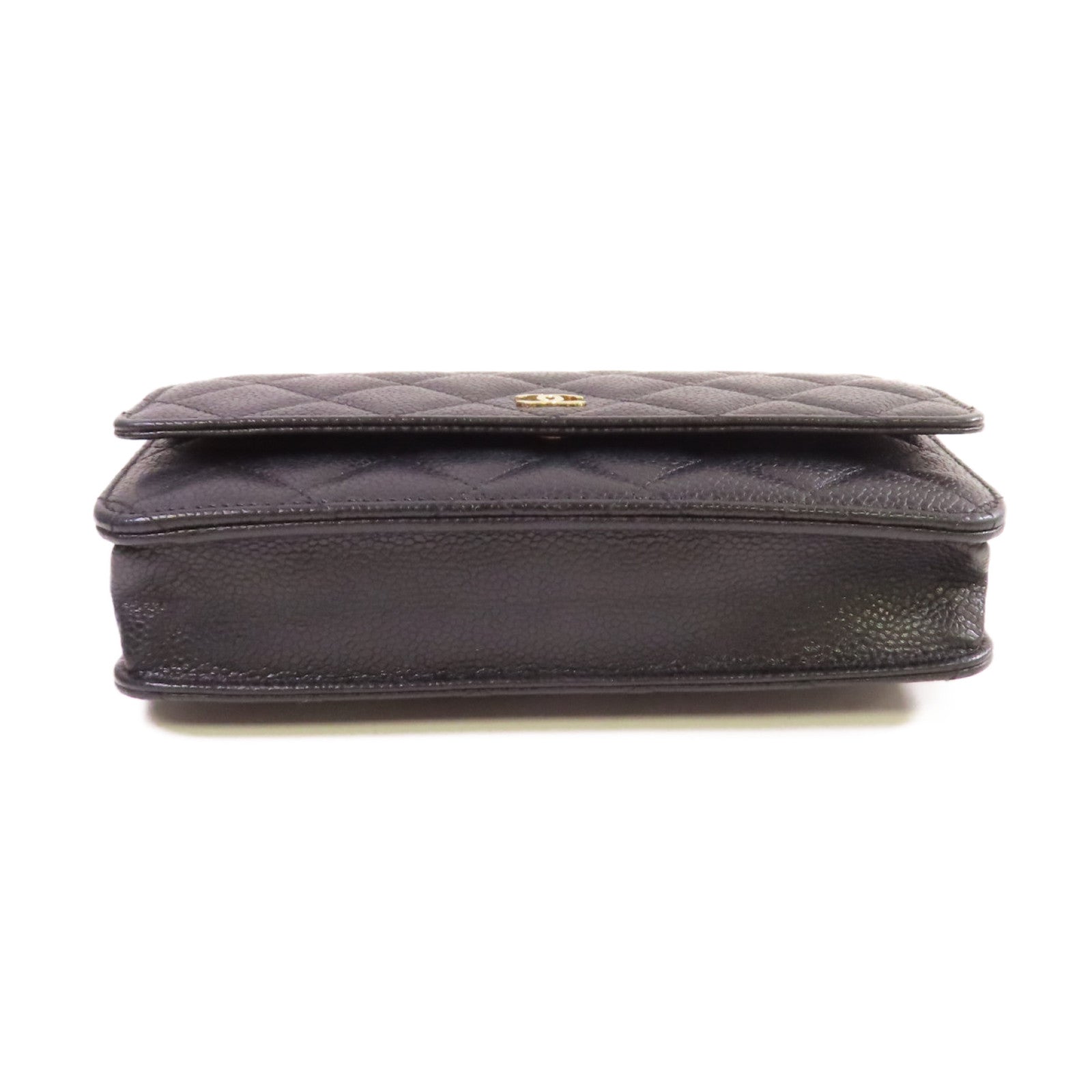 CHANEL 菱格Caviar皮革WOC Wallet On Chain Shoulder Bag金扣鏈帶肩背袋黑色