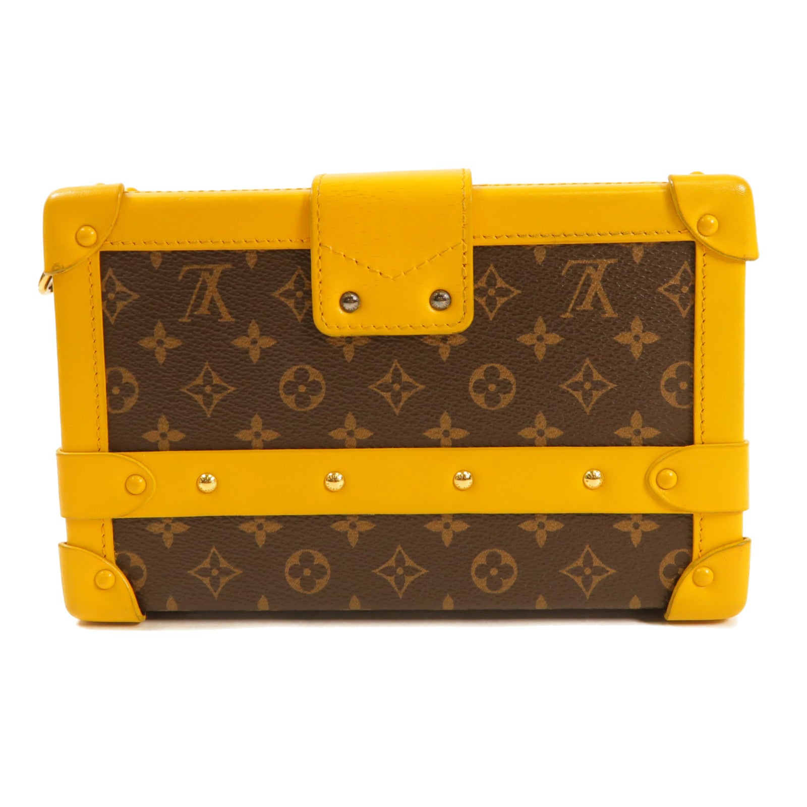 LOUIS VUITTON Monogram Petite Malle金扣肩背袋啡色/黃色