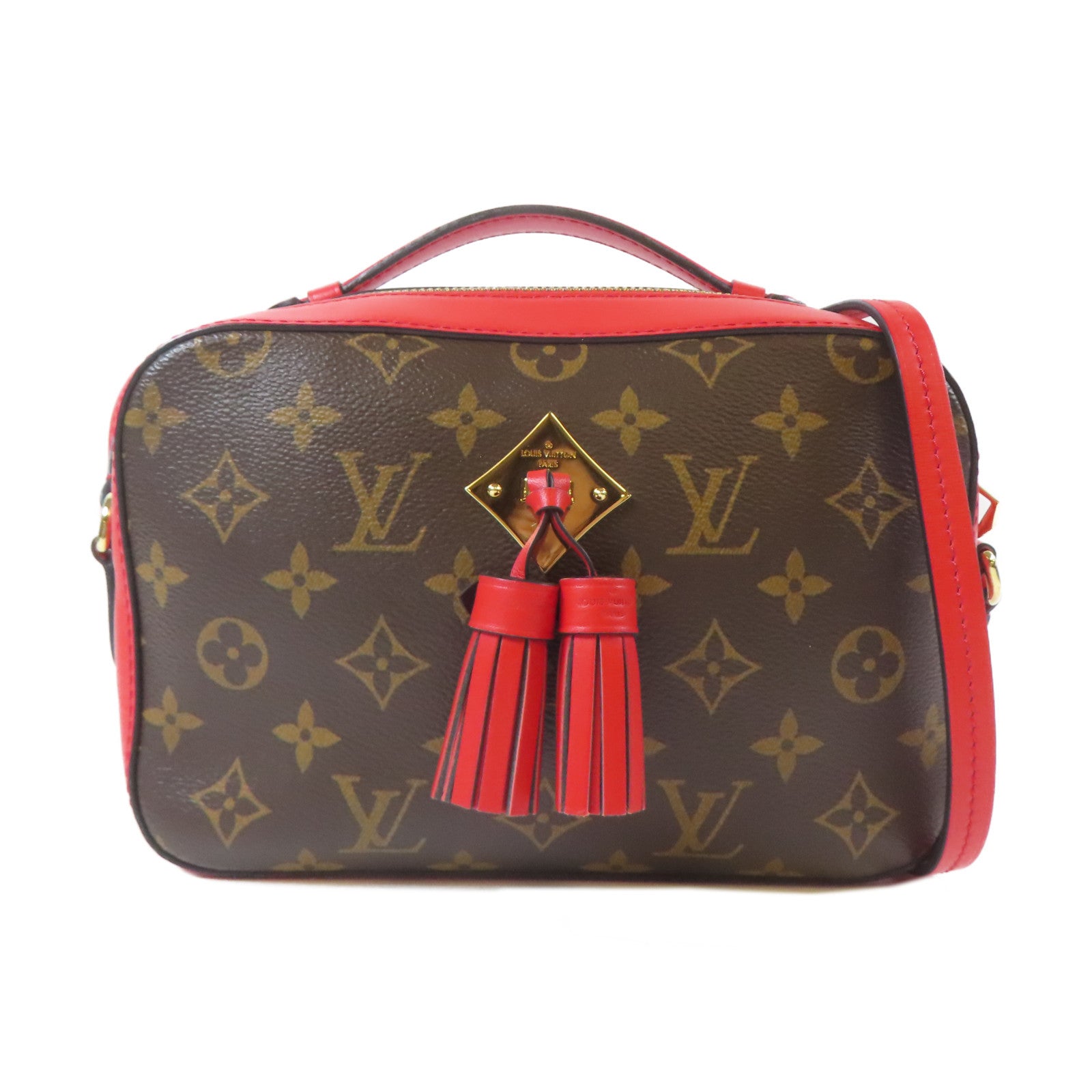 LOUIS VUITTON Monogram Saintonge金扣手挽肩背兩用袋啡色/紅色