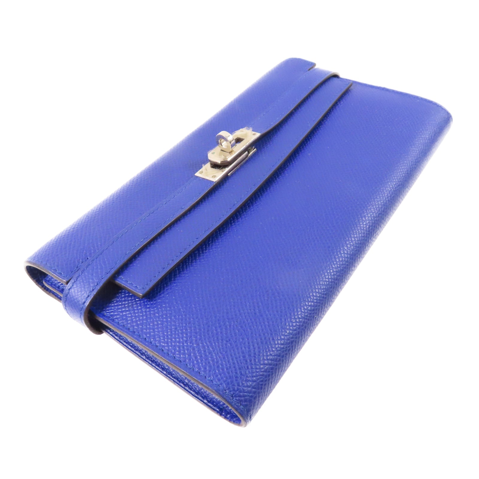 HERMES Epsom皮革Kelly Compact Wallet銀扣錢包Electric Blue藍色