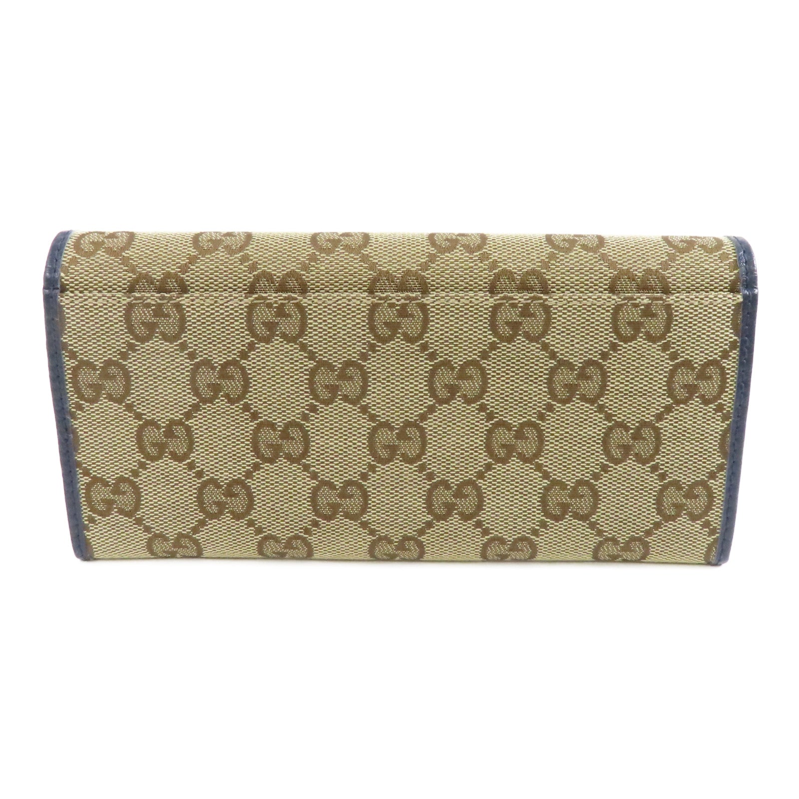 GUCCI 帆布Long Wallet銀扣長錢包棕色/藍色