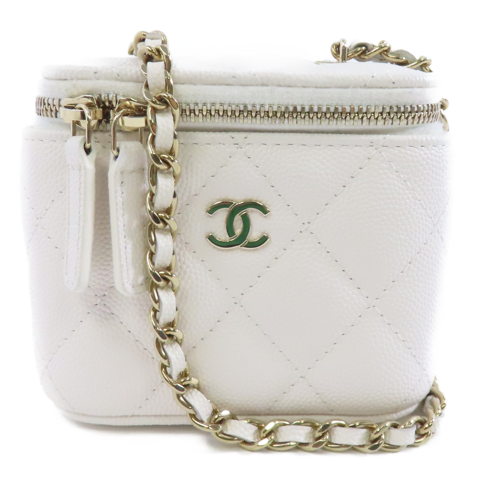 CHANEL 【激減優惠】菱格Caviar皮革Chain Shoulder Bag金扣鏈帶肩背袋白色