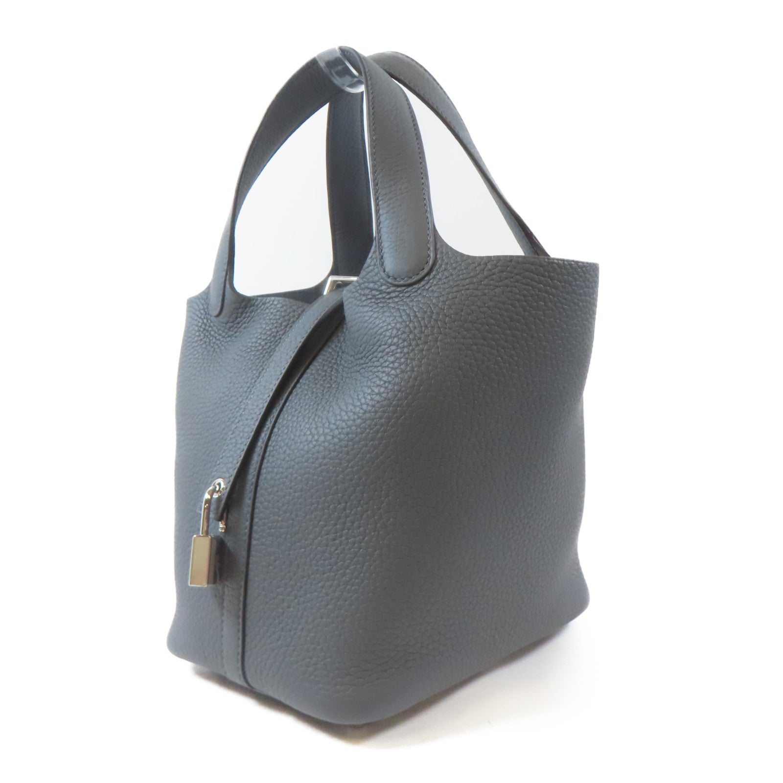 HERMES Clemence皮革Picotin PM銀扣手挽袋Gris Misty/灰色