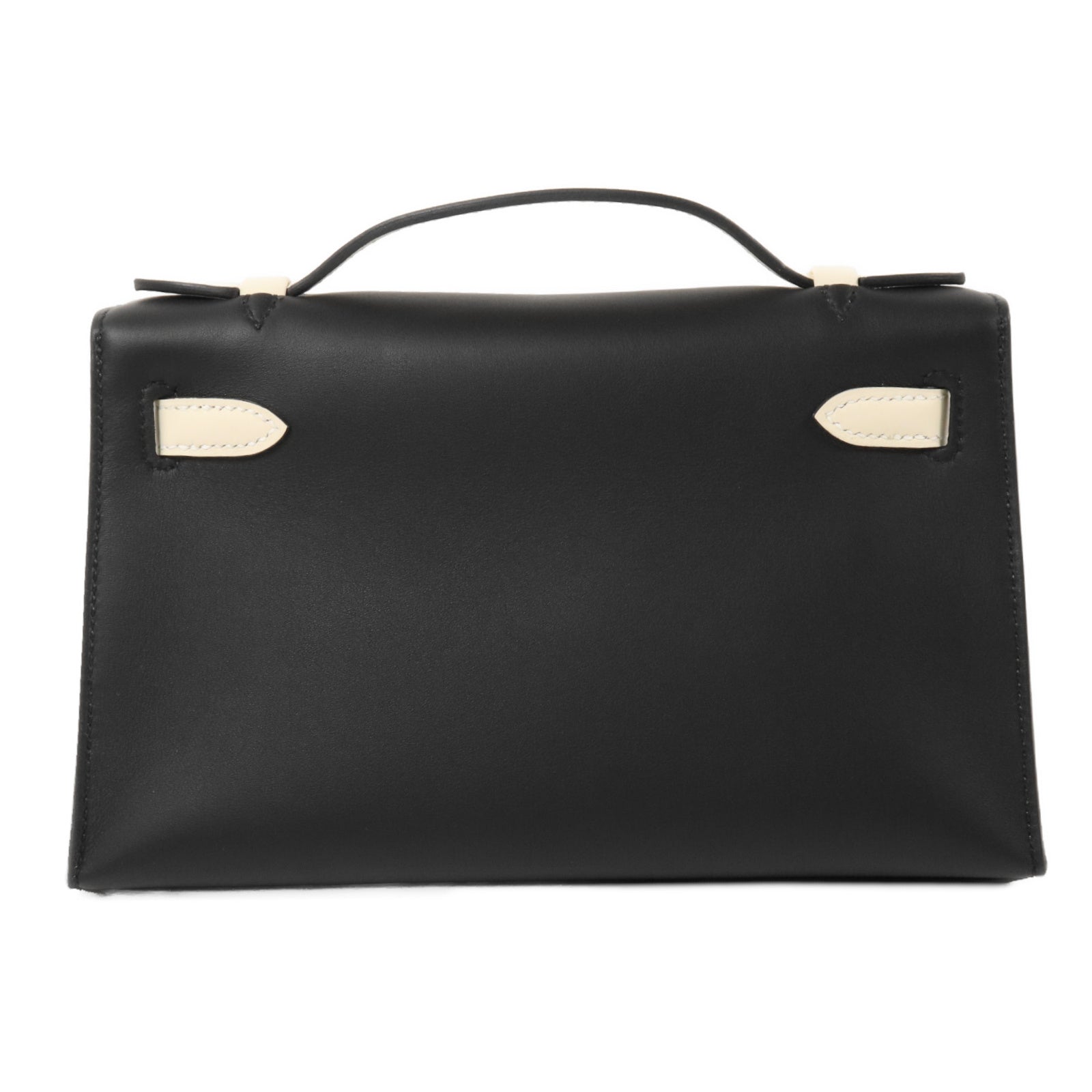 HERMES Swift皮革Kelly Pochette SPO手挽袋Noir/Craie