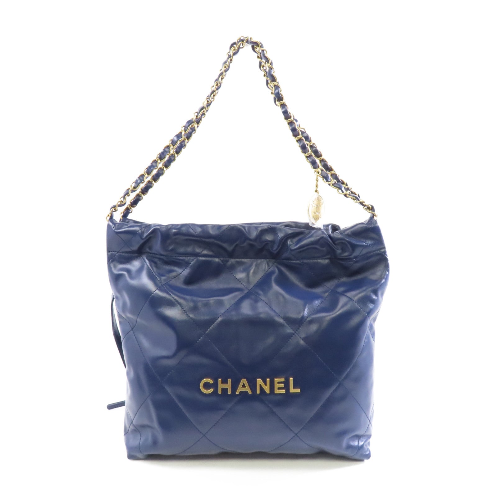 CHANEL 菱格牛皮皮革Chanel 22 Small金扣鏈帶肩背袋藍色