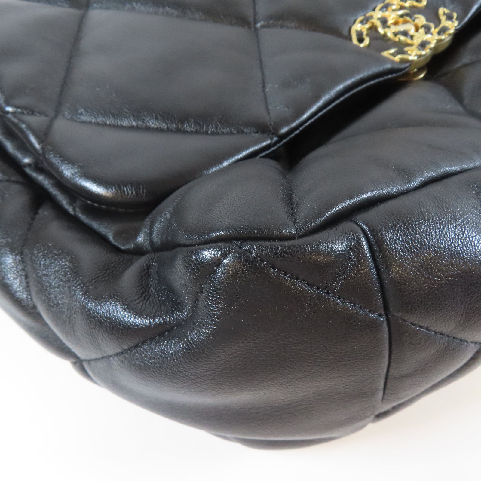 CHANEL 菱格牛皮皮革Chain Shoulder金扣/銀扣手挽肩背兩用袋黑色
