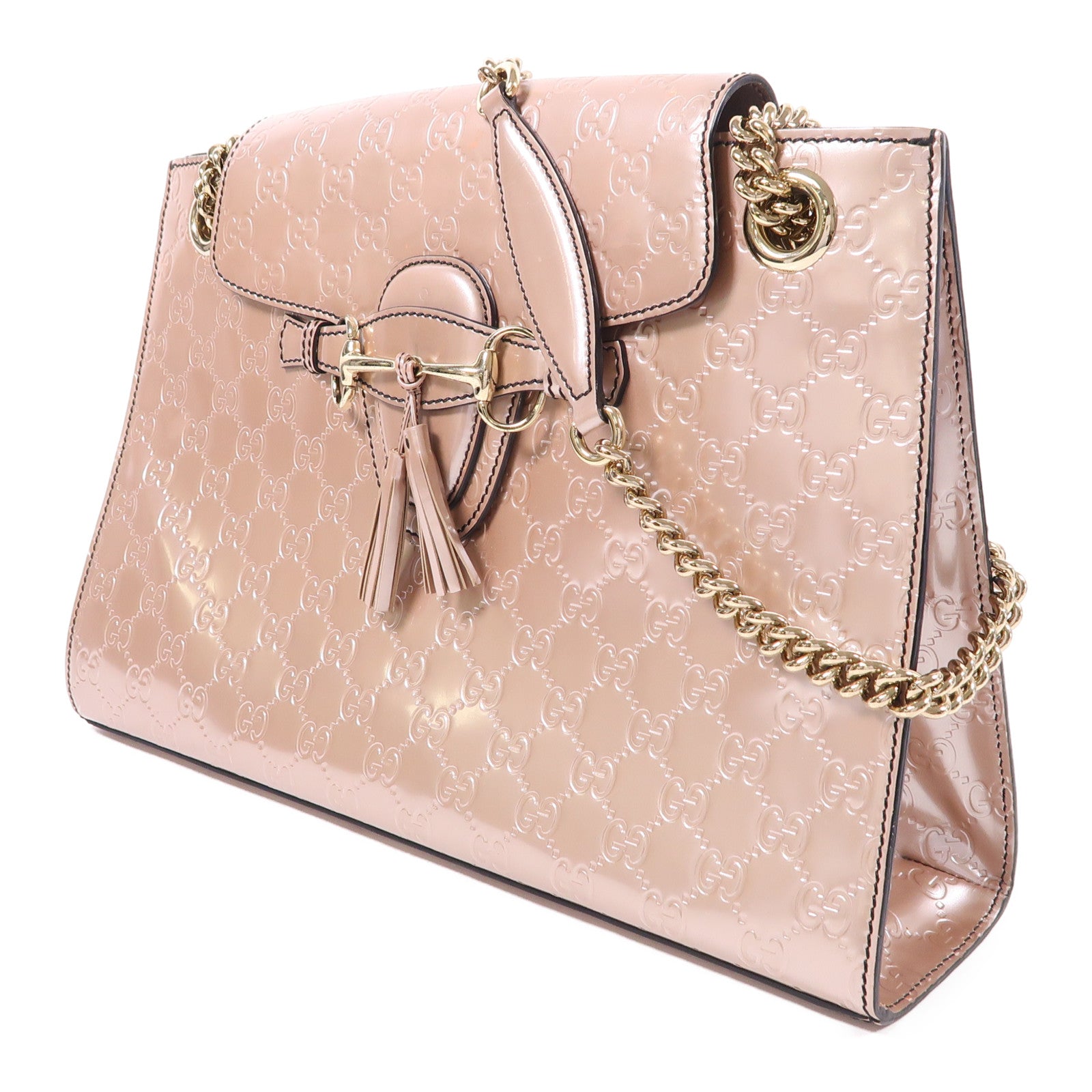 GUCCI 漆皮皮革Chain Shoulder Bag銀扣鏈帶肩背袋