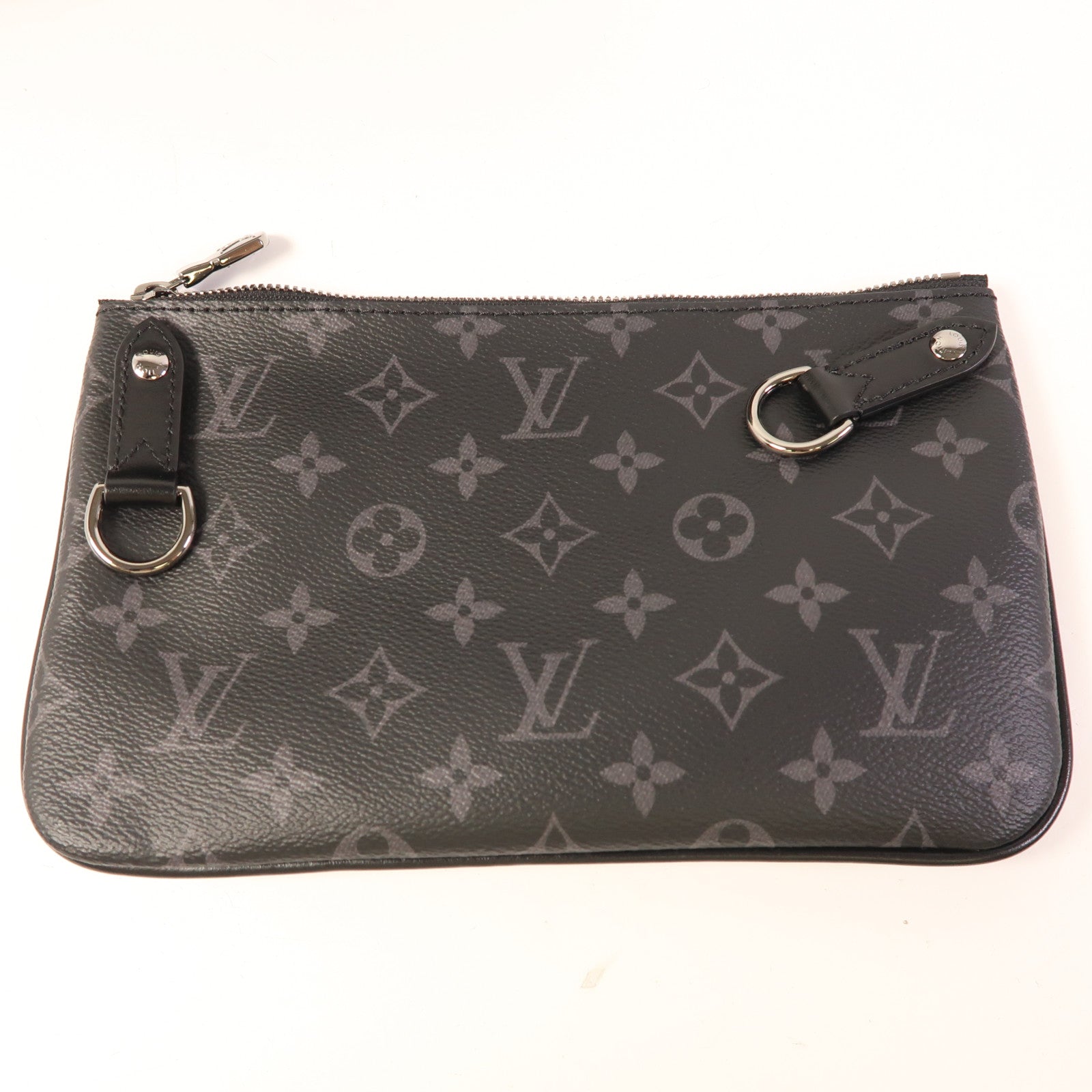 LOUIS VUITTON Monogram Eclipse Reverse Trio Messenger銀扣肩背袋灰色