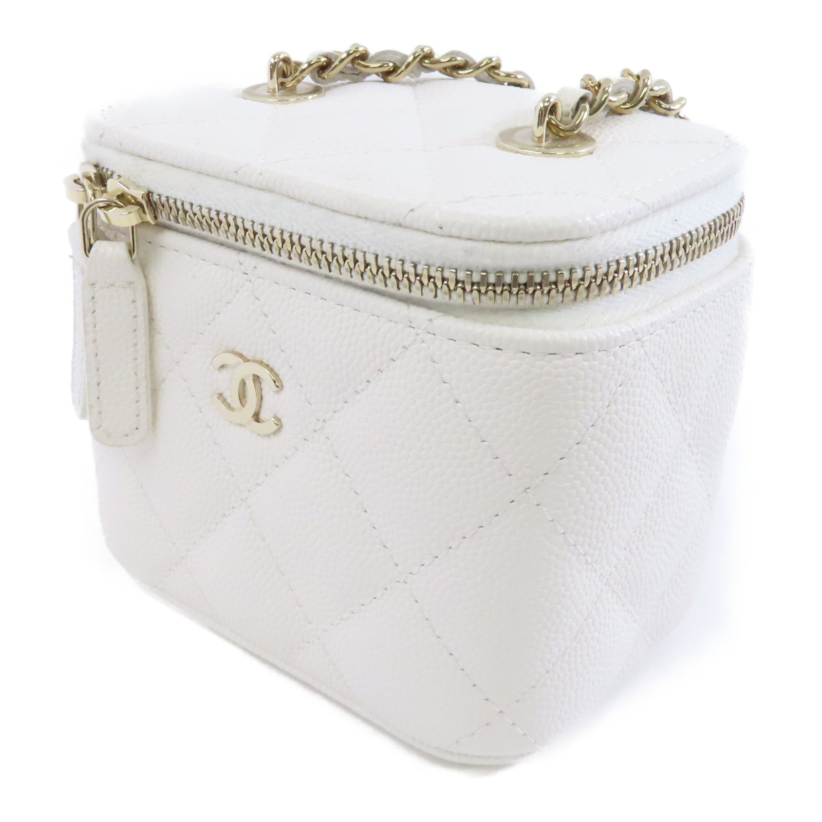 CHANEL 【激減優惠】菱格Caviar皮革Chain Shoulder Bag金扣鏈帶肩背袋白色