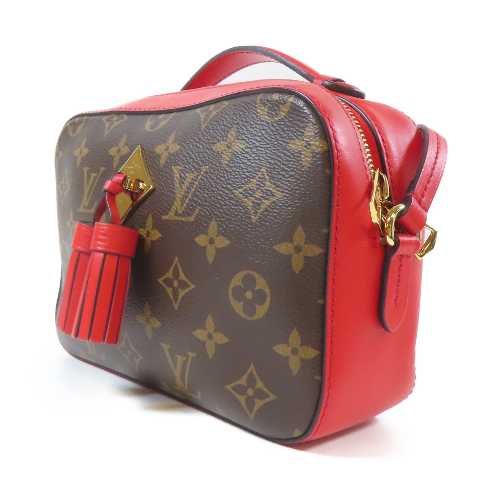 LOUIS VUITTON Monogram Saintonge金扣手挽肩背兩用袋啡色/紅色