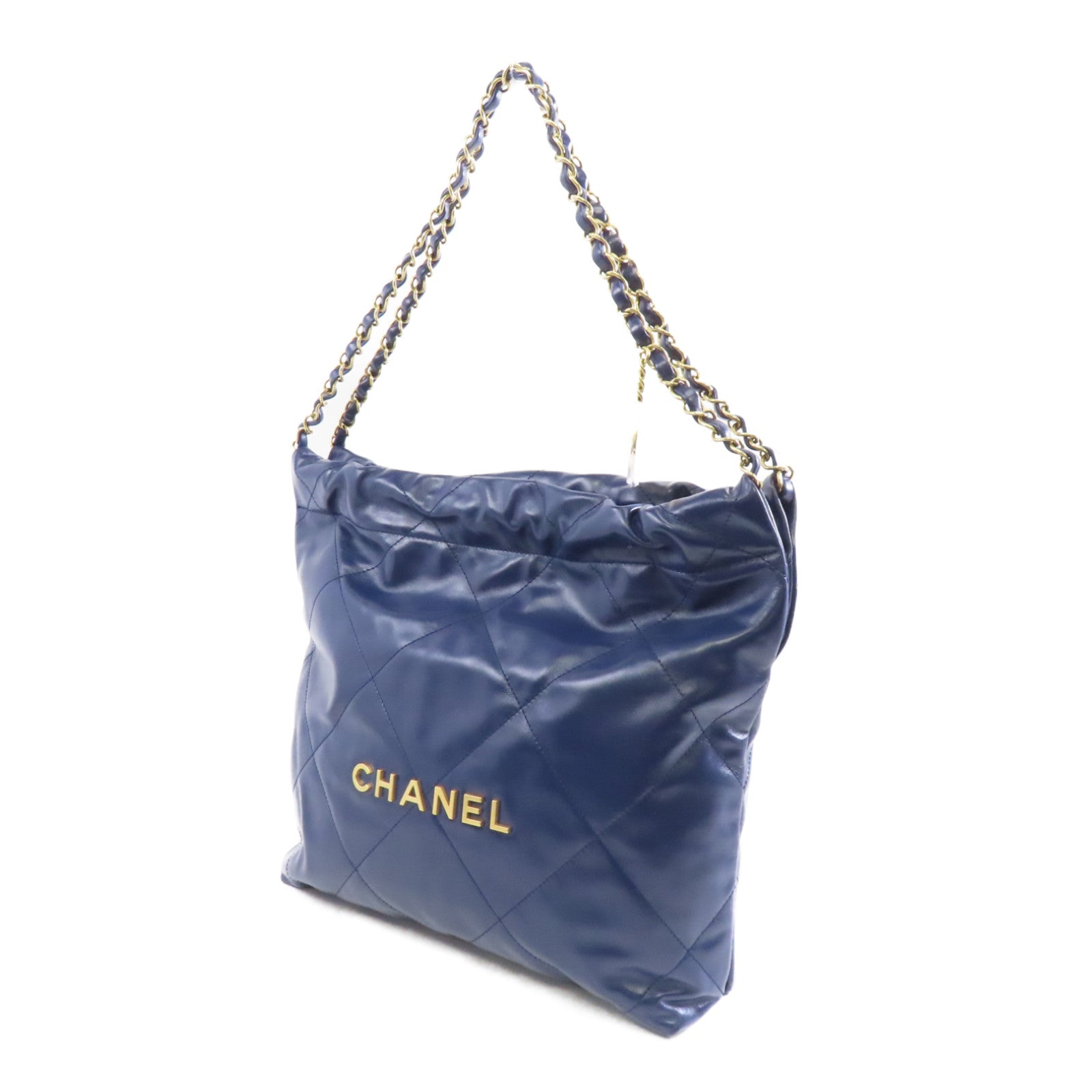 CHANEL 菱格牛皮皮革Chanel 22 Small金扣鏈帶肩背袋藍色
