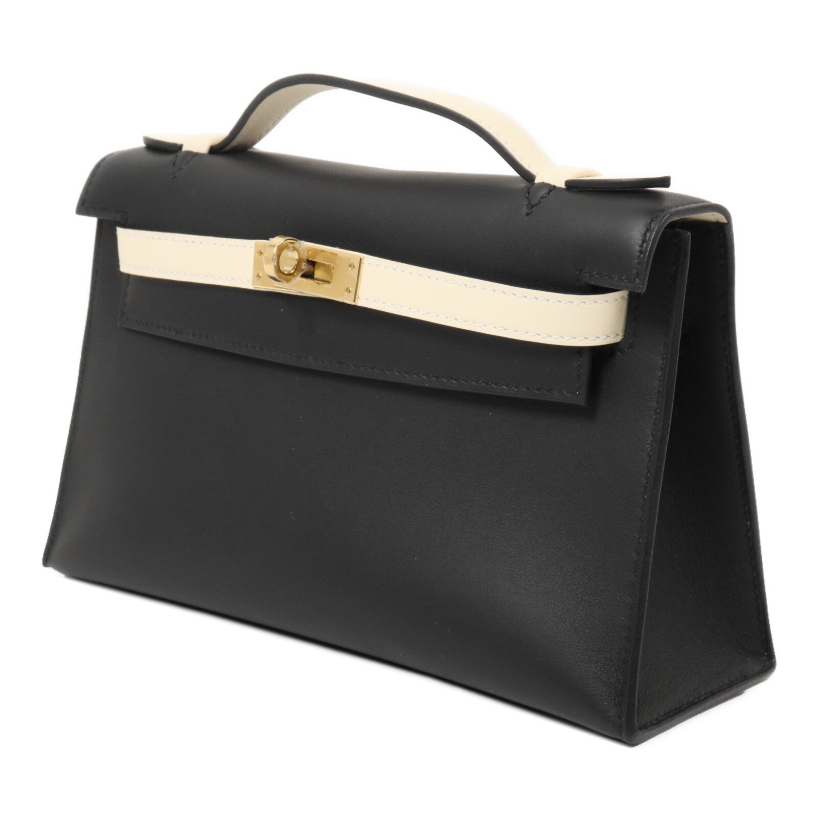 HERMES Swift皮革Kelly Pochette SPO手挽袋Noir/Craie